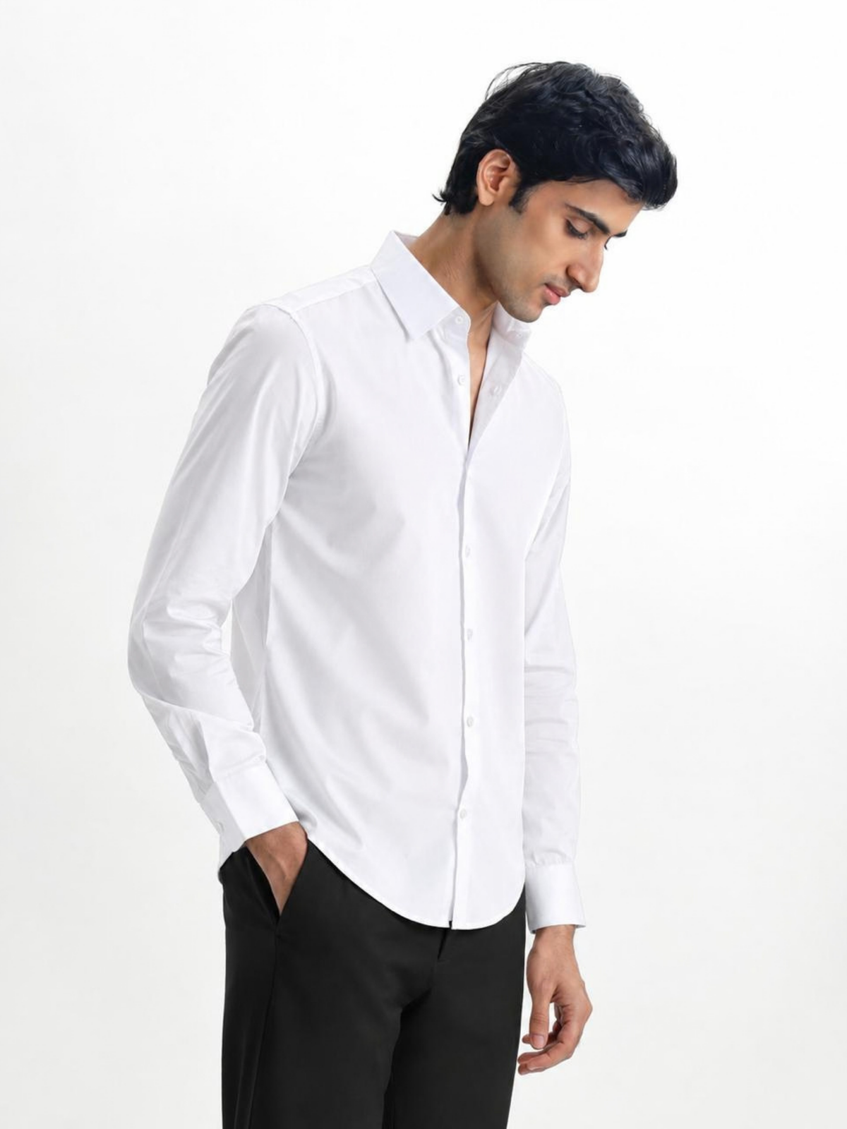 SANTINO- White Regular Fit Poplin Lycra Shirt