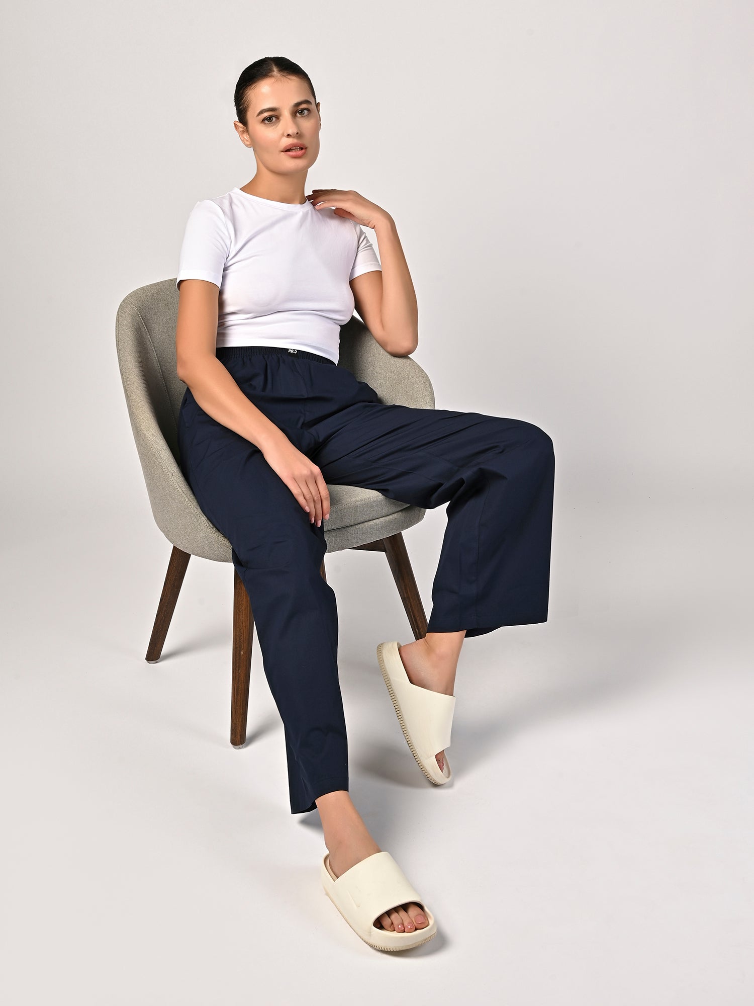 Women's Navy Blue Wide Leg Pyjama Pants