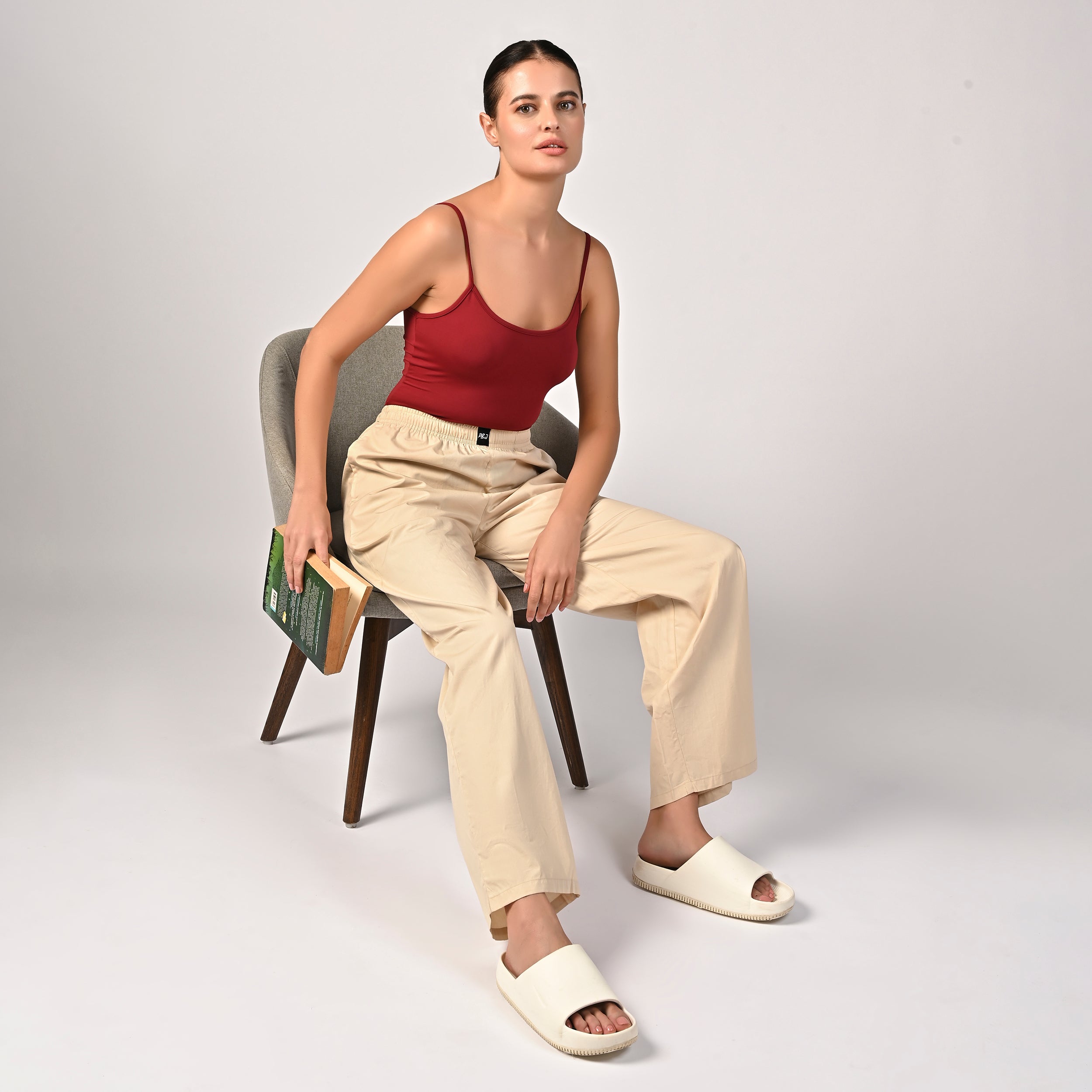 Women's Beige Wide Leg Pyjama Pants