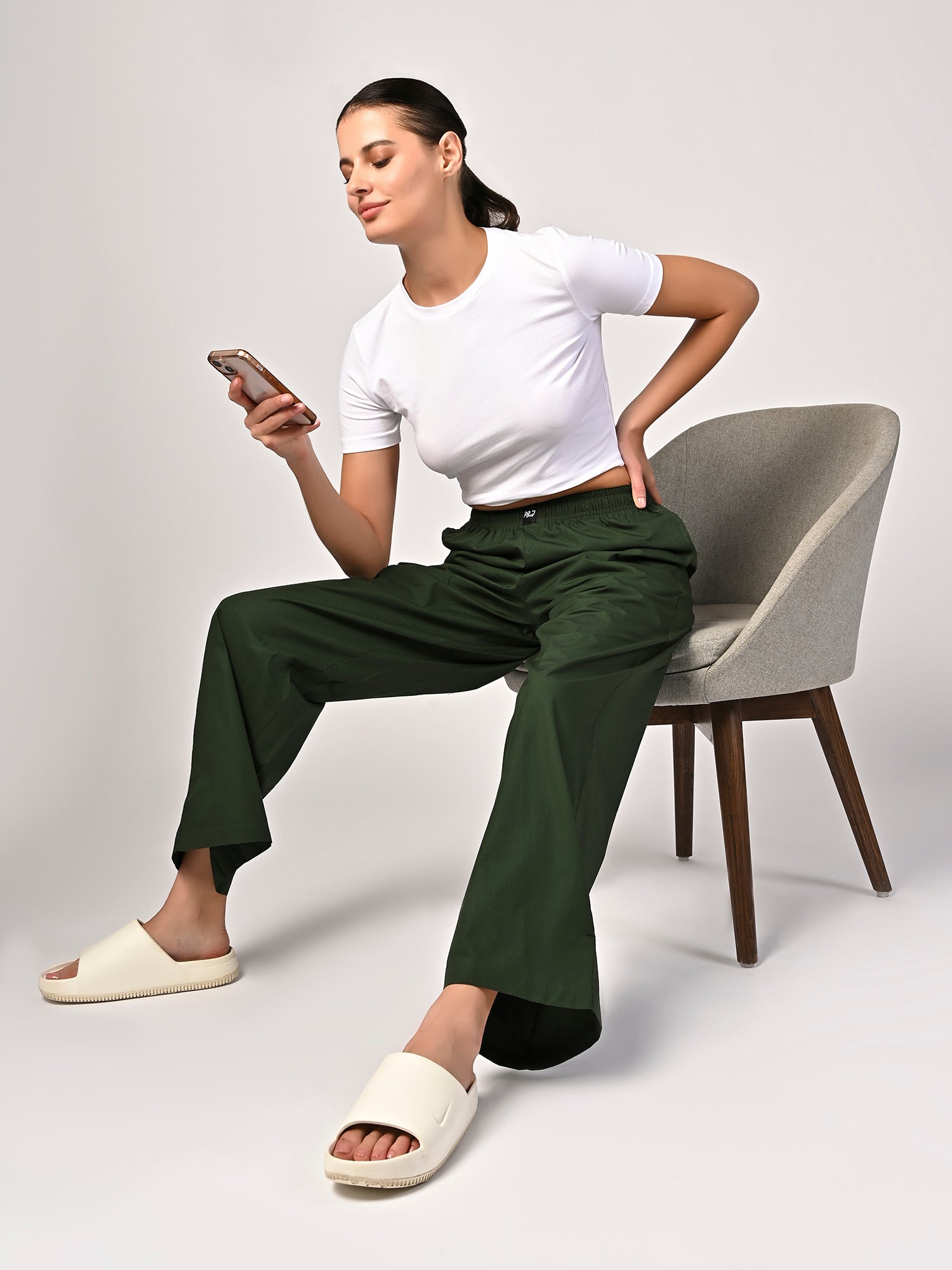 Women's Forest Green Wide Leg Pyjama Pants