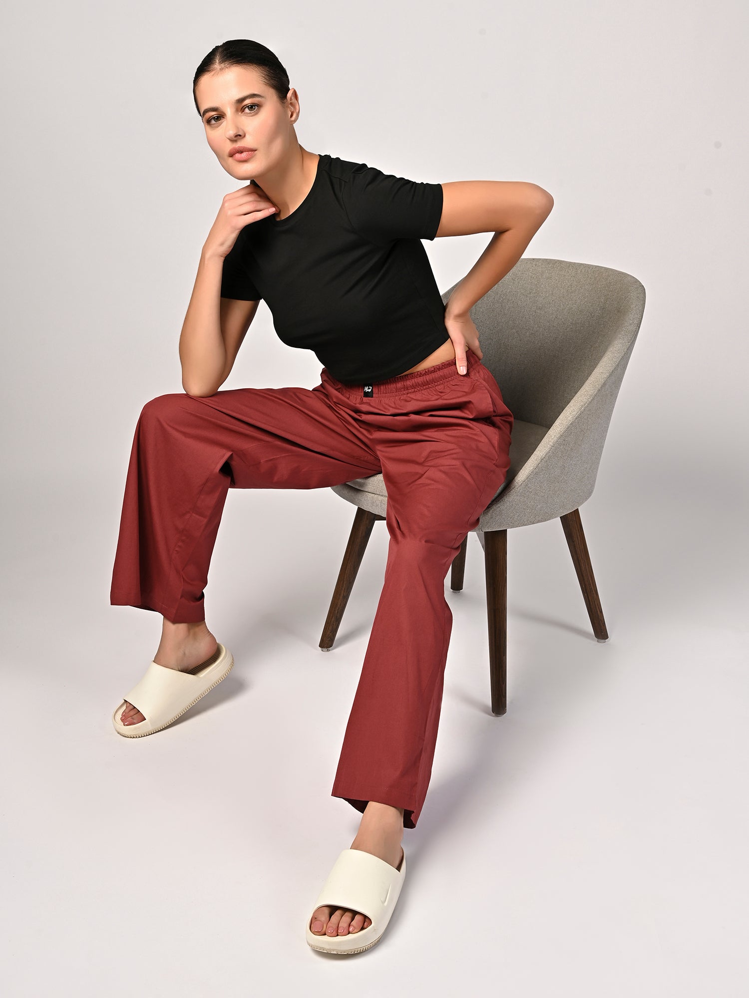 Women's Slumber Maroon Wide Leg Pyjama Pants