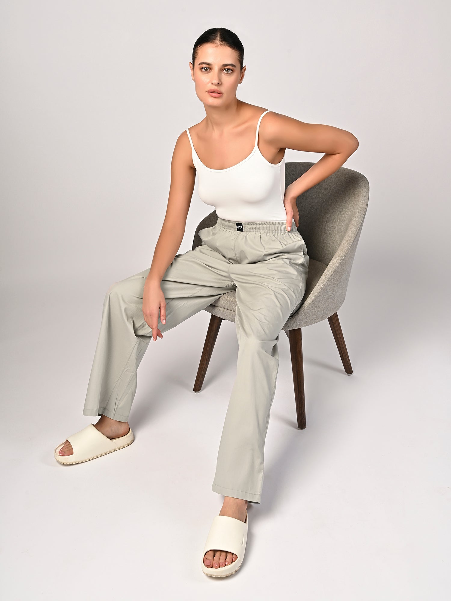 Women's Light Grey Wide Leg Pyjama Pants