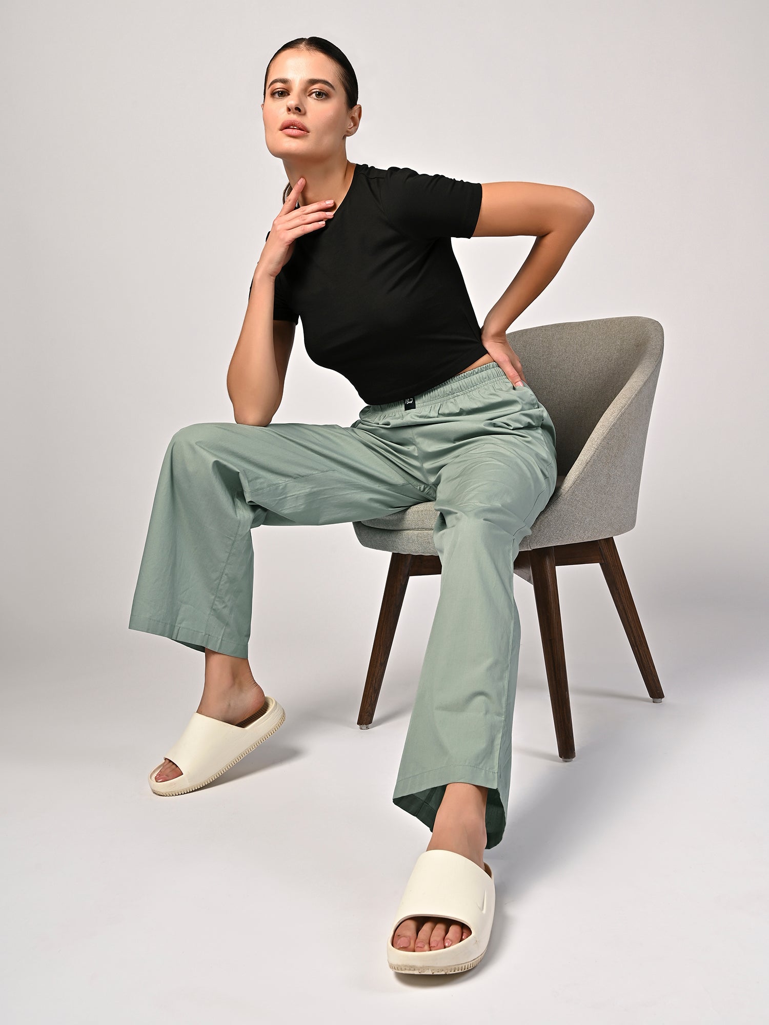 Women's Nap Green Wide Leg Pyjama Pants