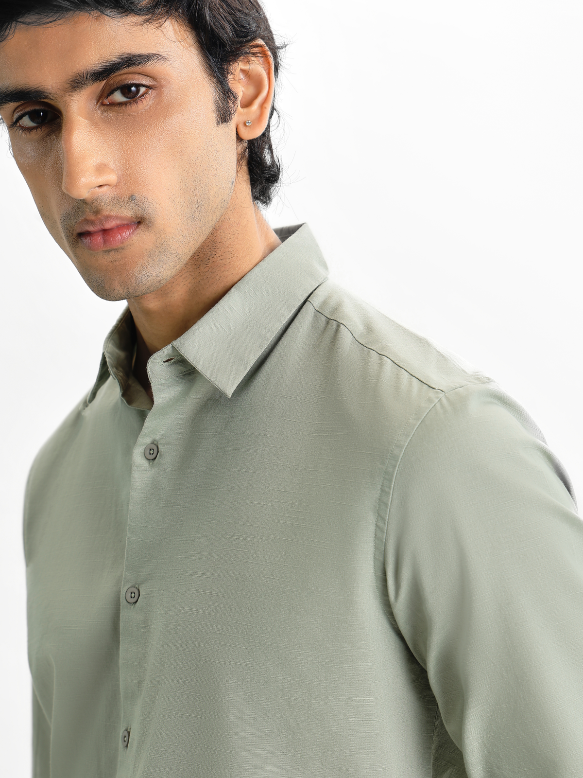 Arlo- Light Olive Green Regular Fit Solid Linen Shirt