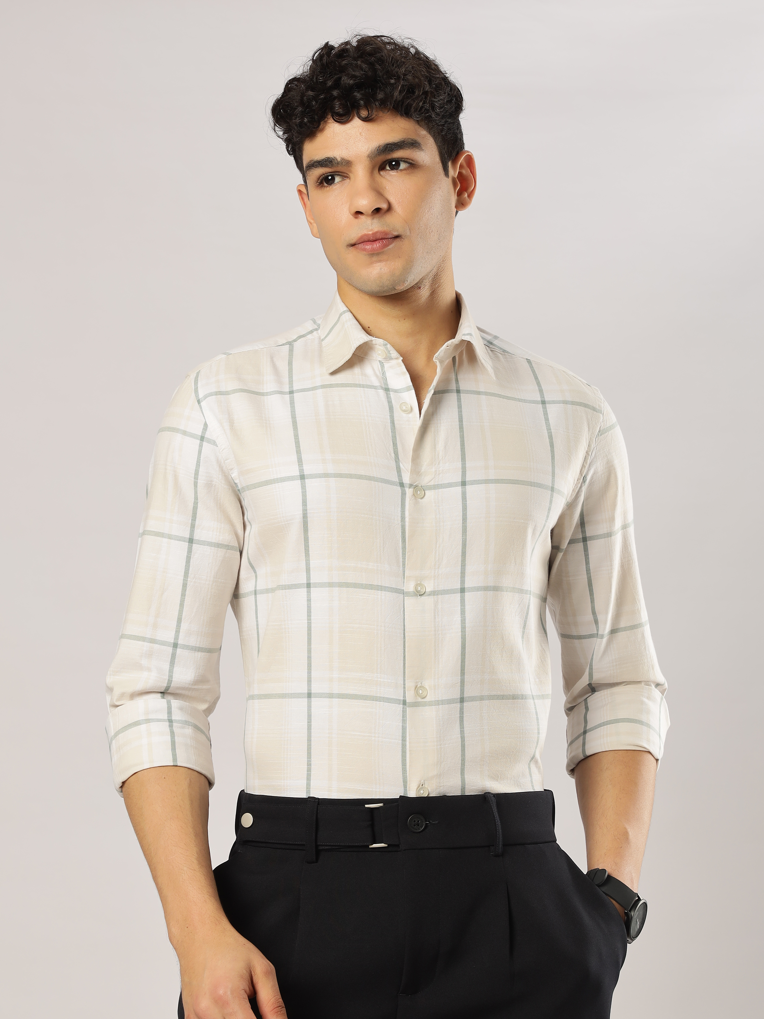 Sage Linen Windowpane Shirt