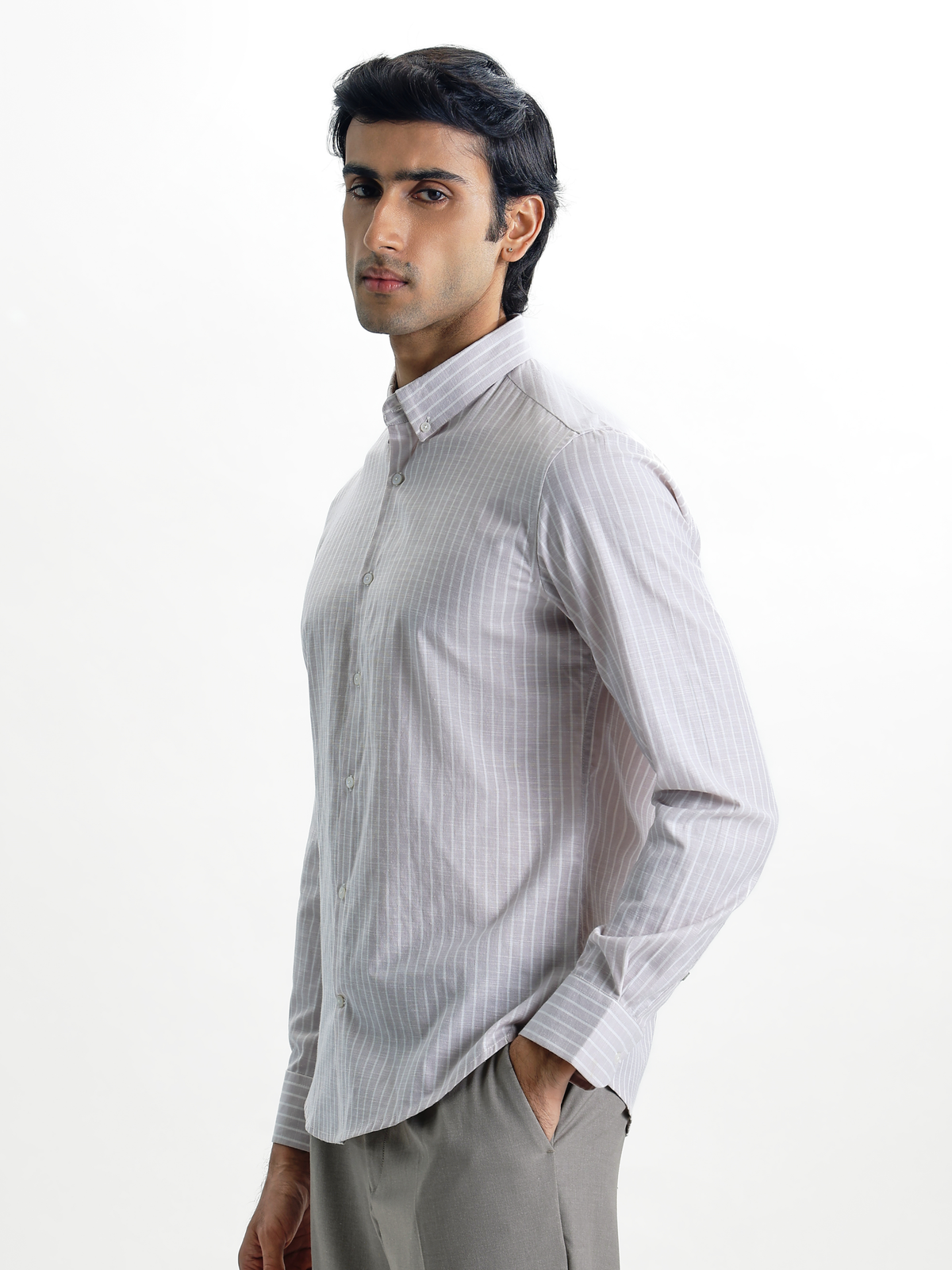 Evor-Lavender Regular Fit Striped Linen Shirt