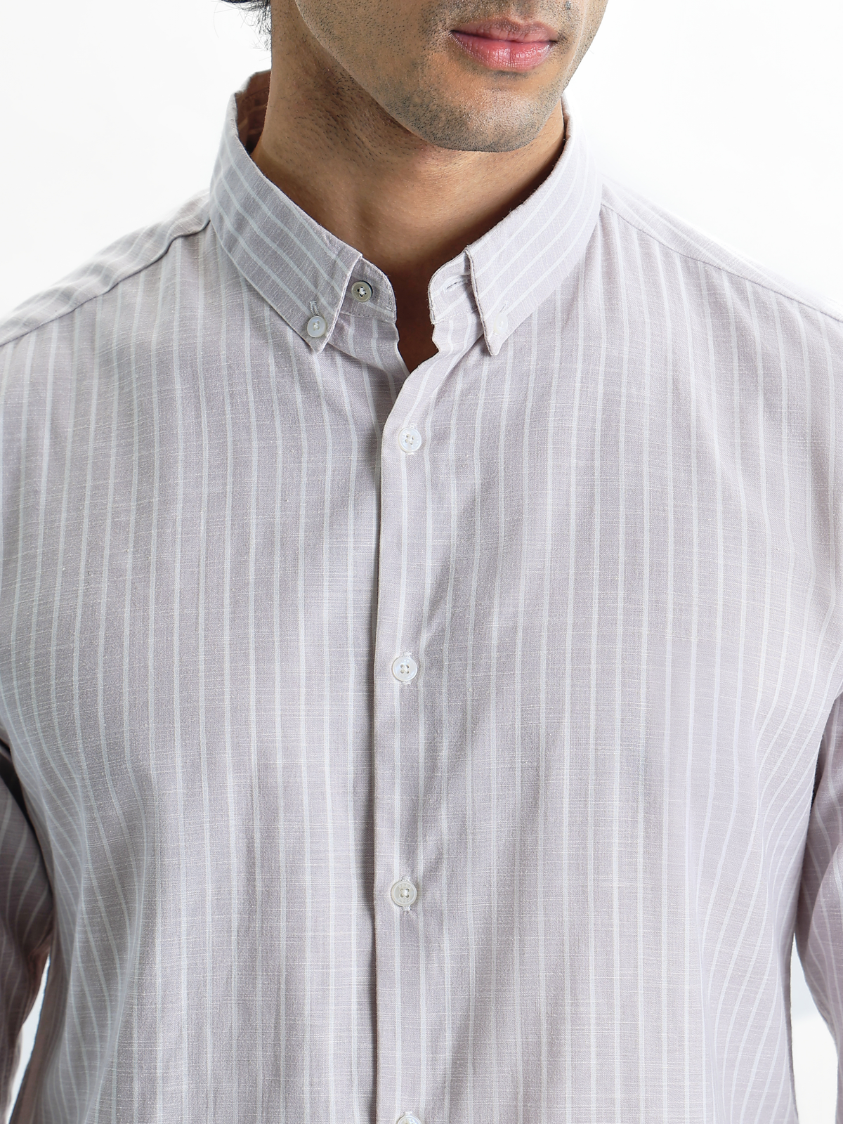 Evor-Lavender Regular Fit Striped Linen Shirt