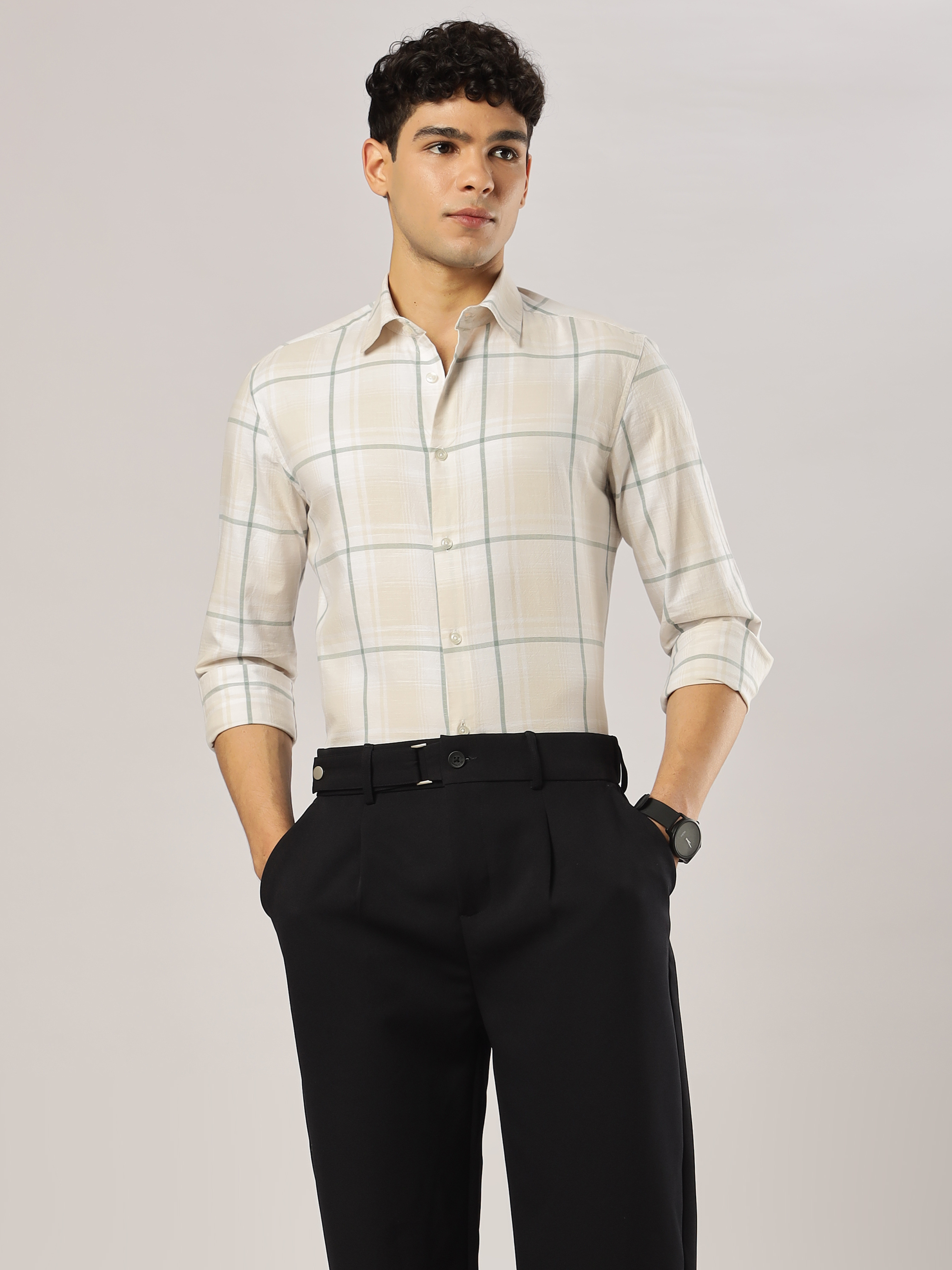 Sage Linen Windowpane Shirt