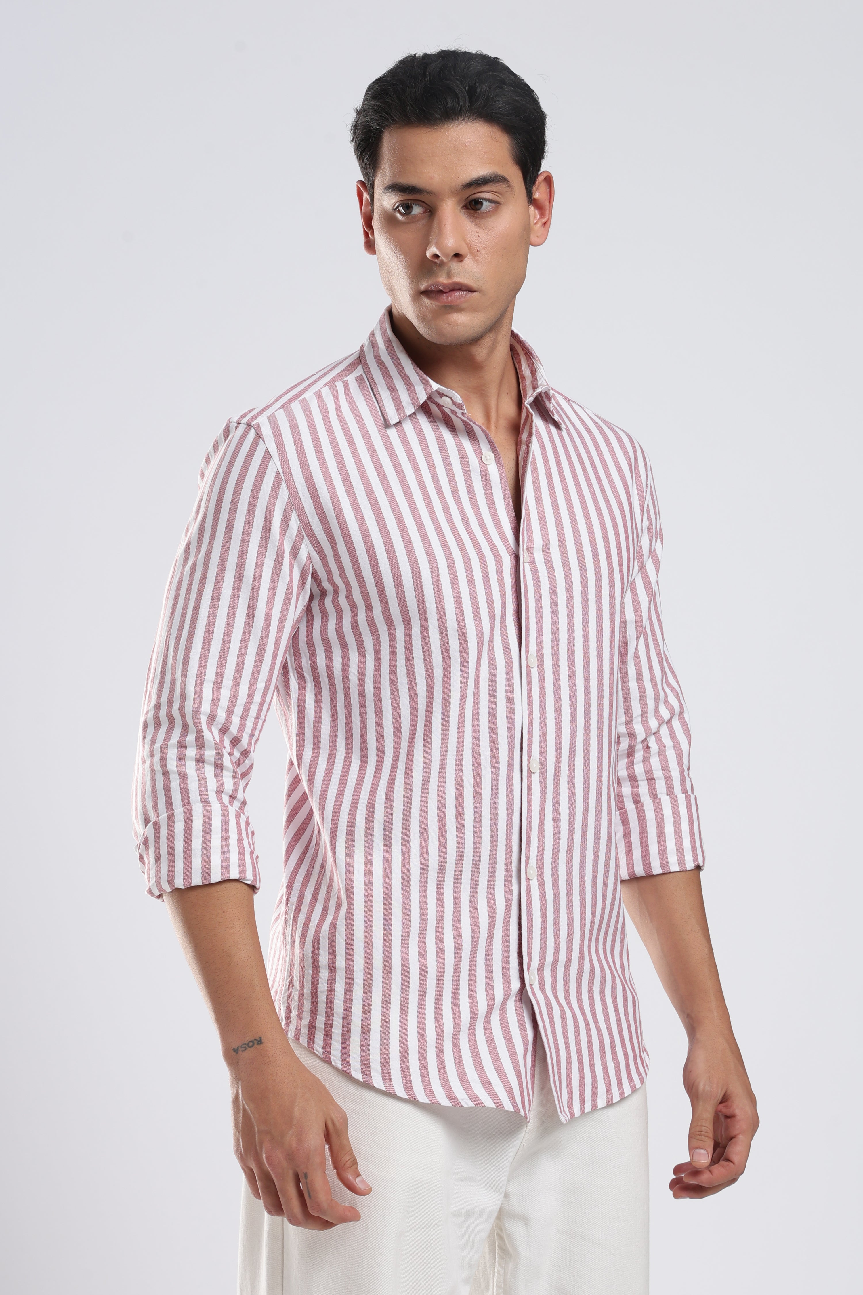 Maroon Crest Stripes Shirt