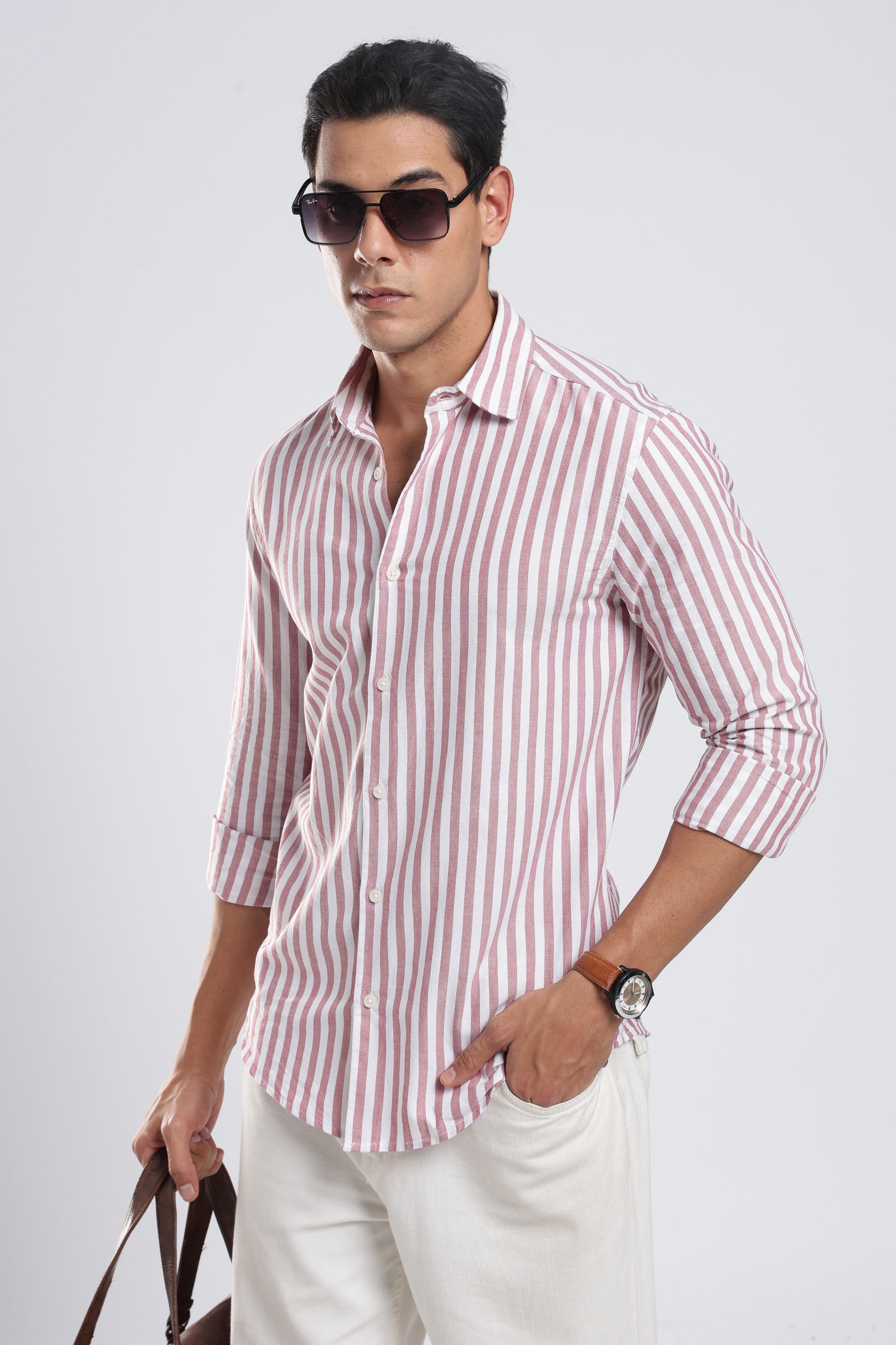 Maroon Crest Stripes Shirt
