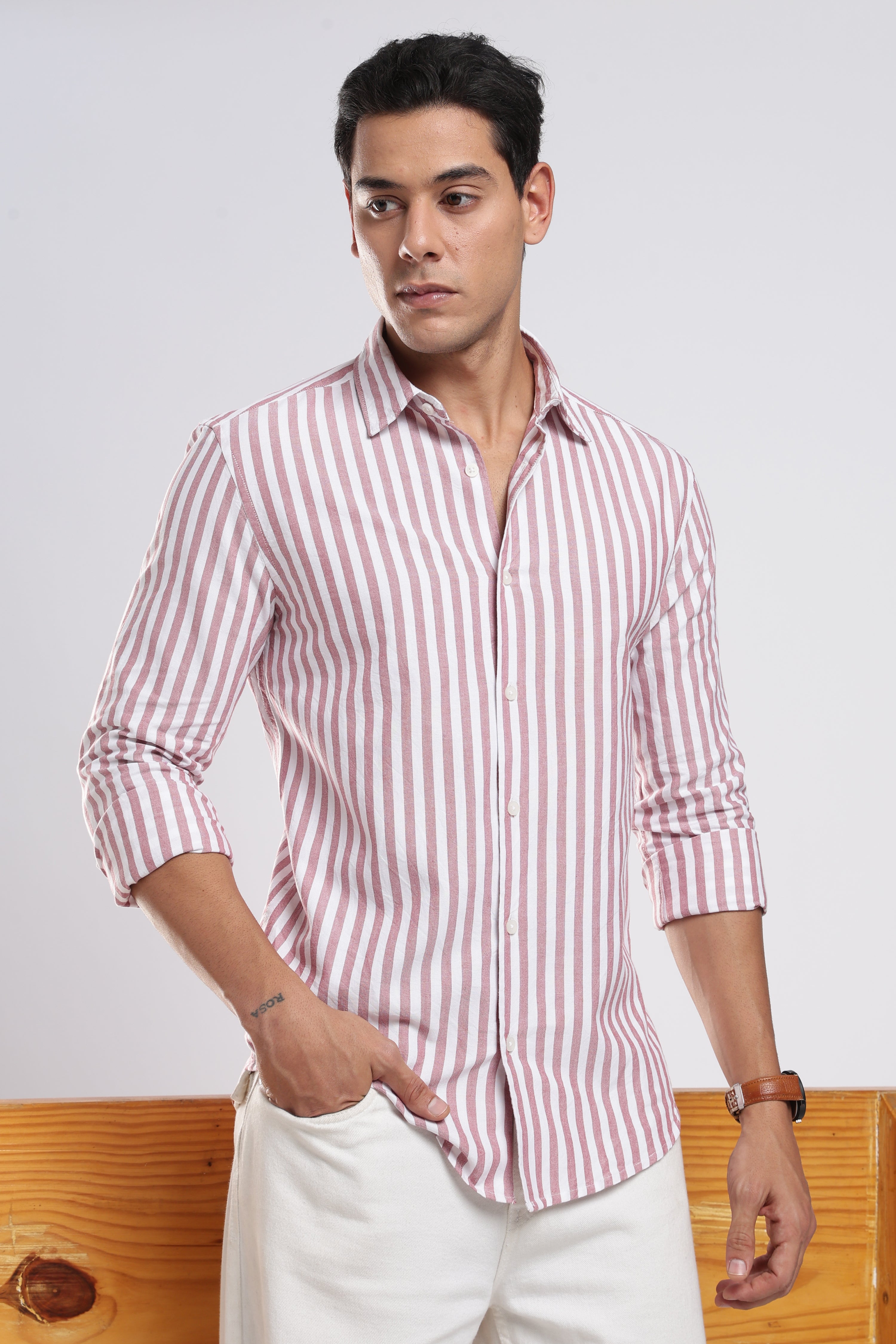 Maroon Crest Stripes Shirt