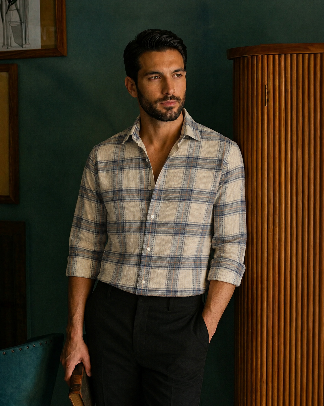 Navy Waffle Check Shirt
