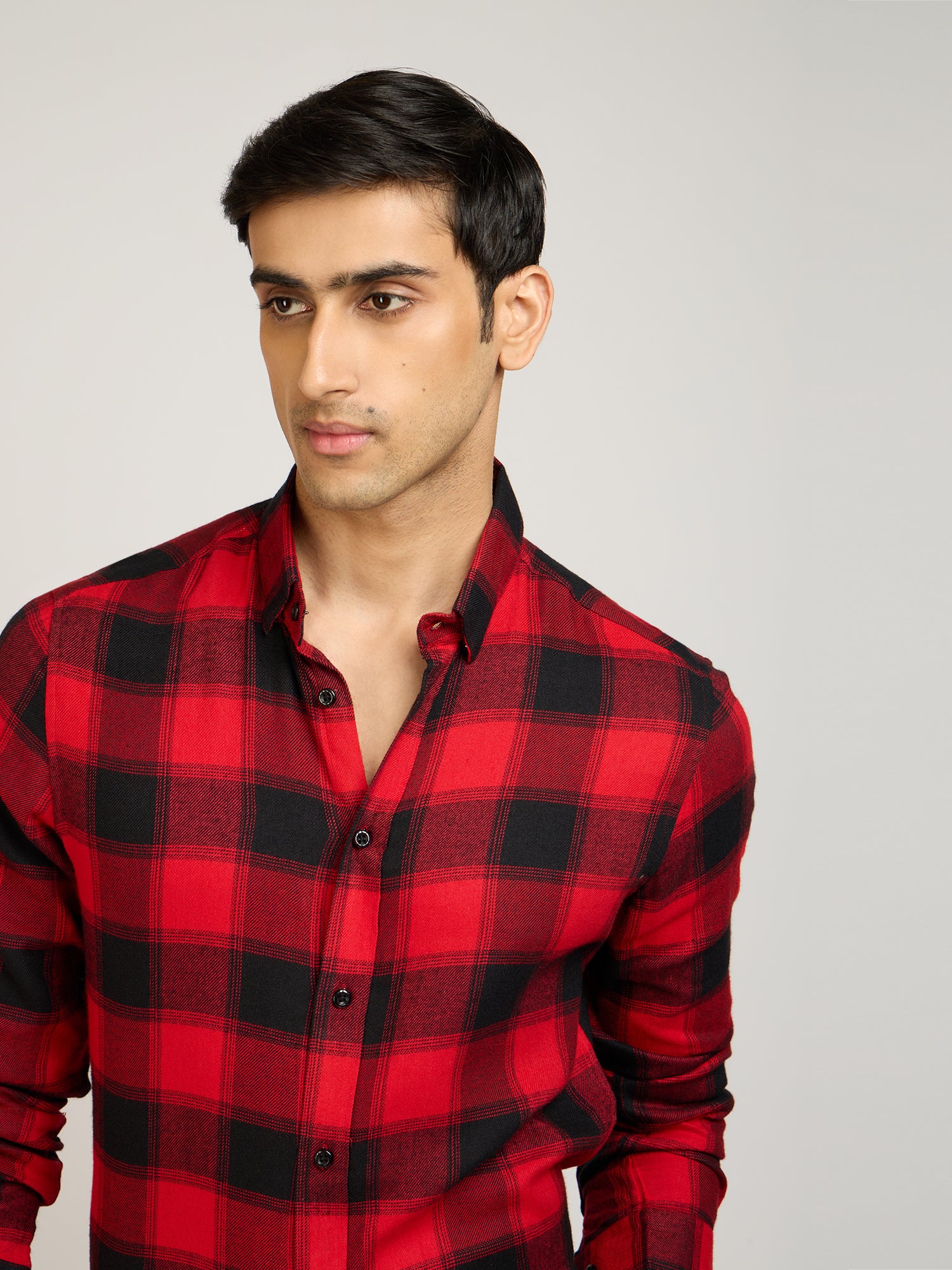 Windowpane Checks Red Shirt