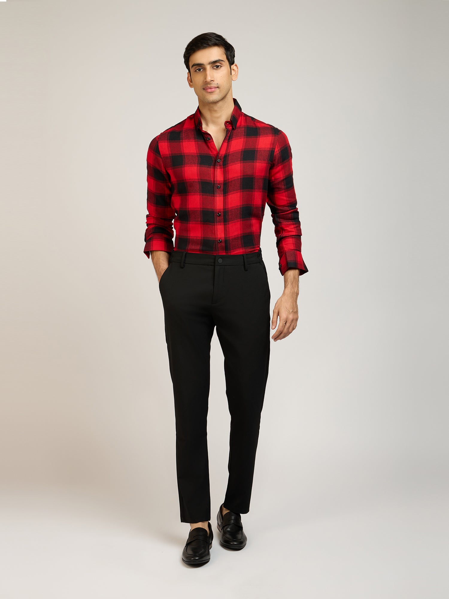Windowpane Checks Red Shirt