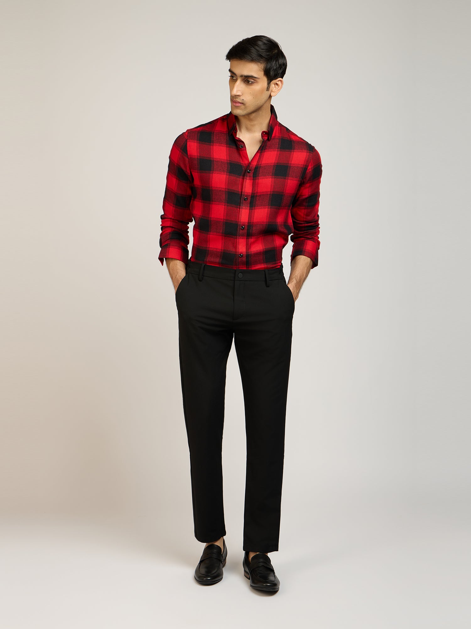 Windowpane Checks Red Shirt