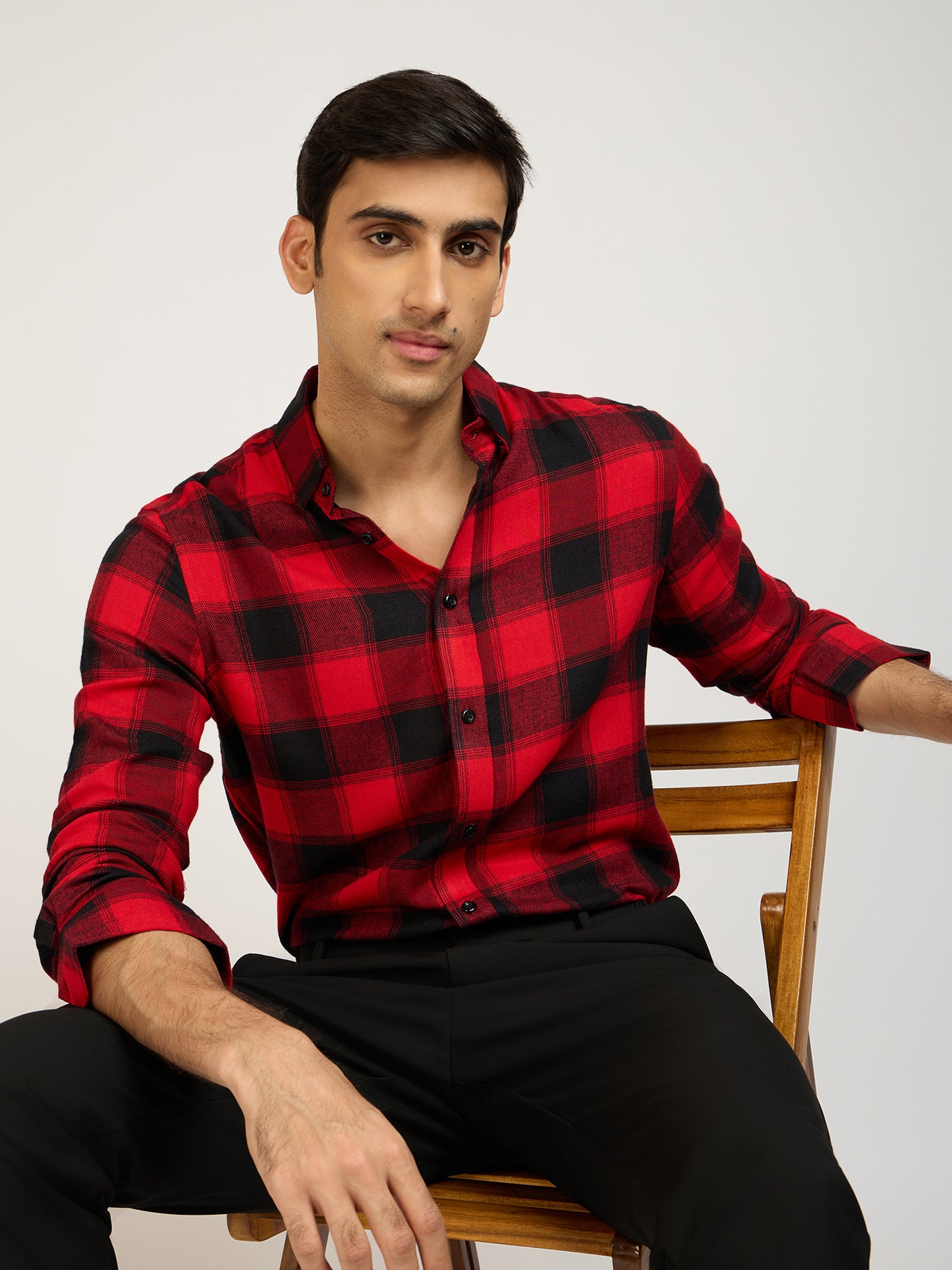 Windowpane Checks Red Shirt
