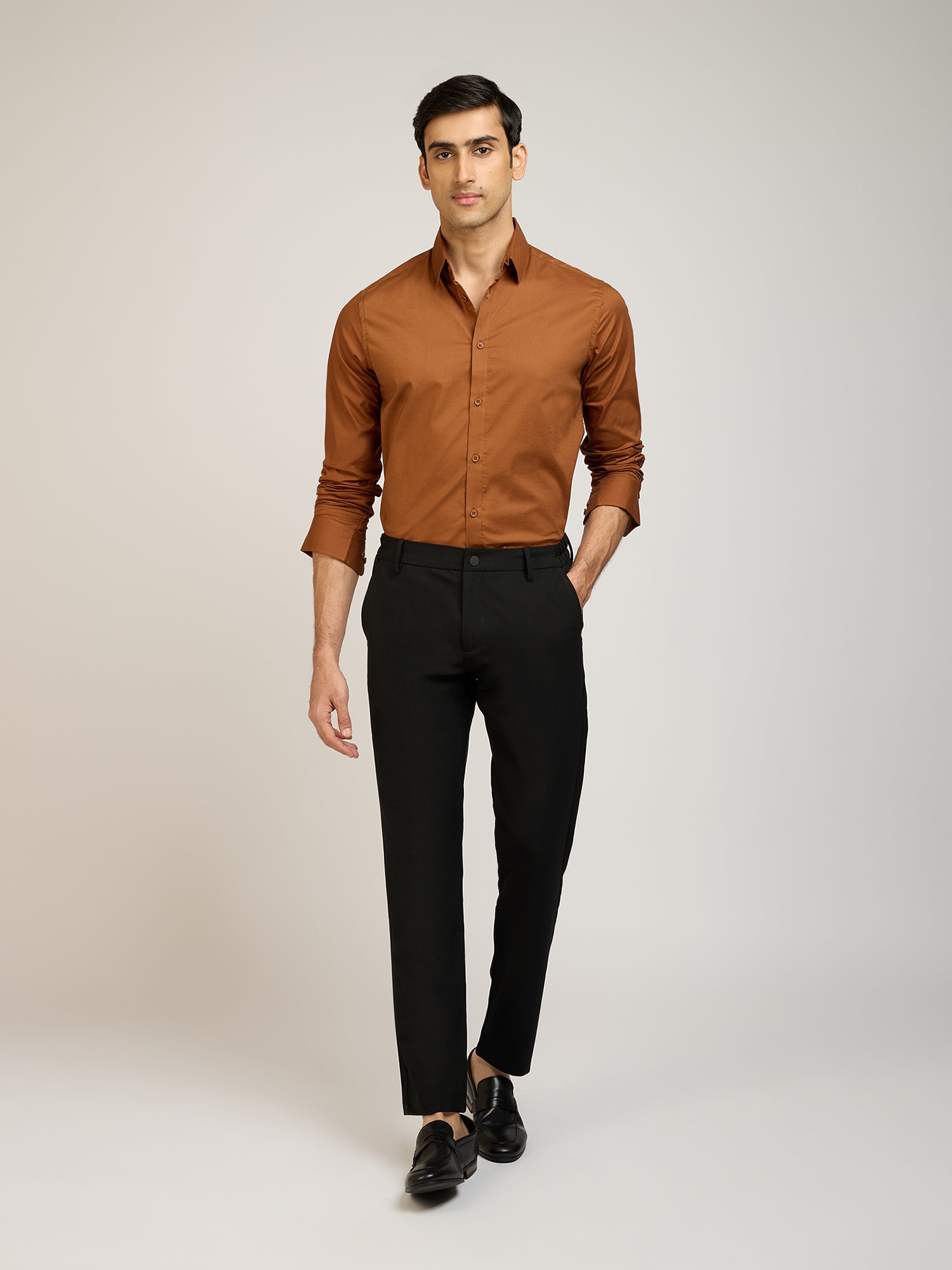 Classic Plain Stretch Brown Shirt
