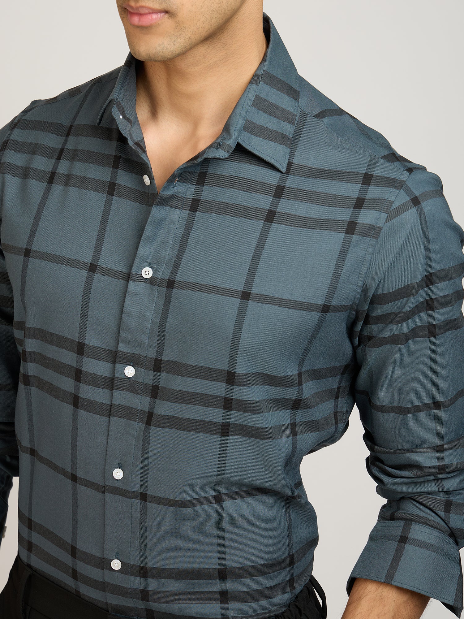 Windowpane Check Grey Shirt