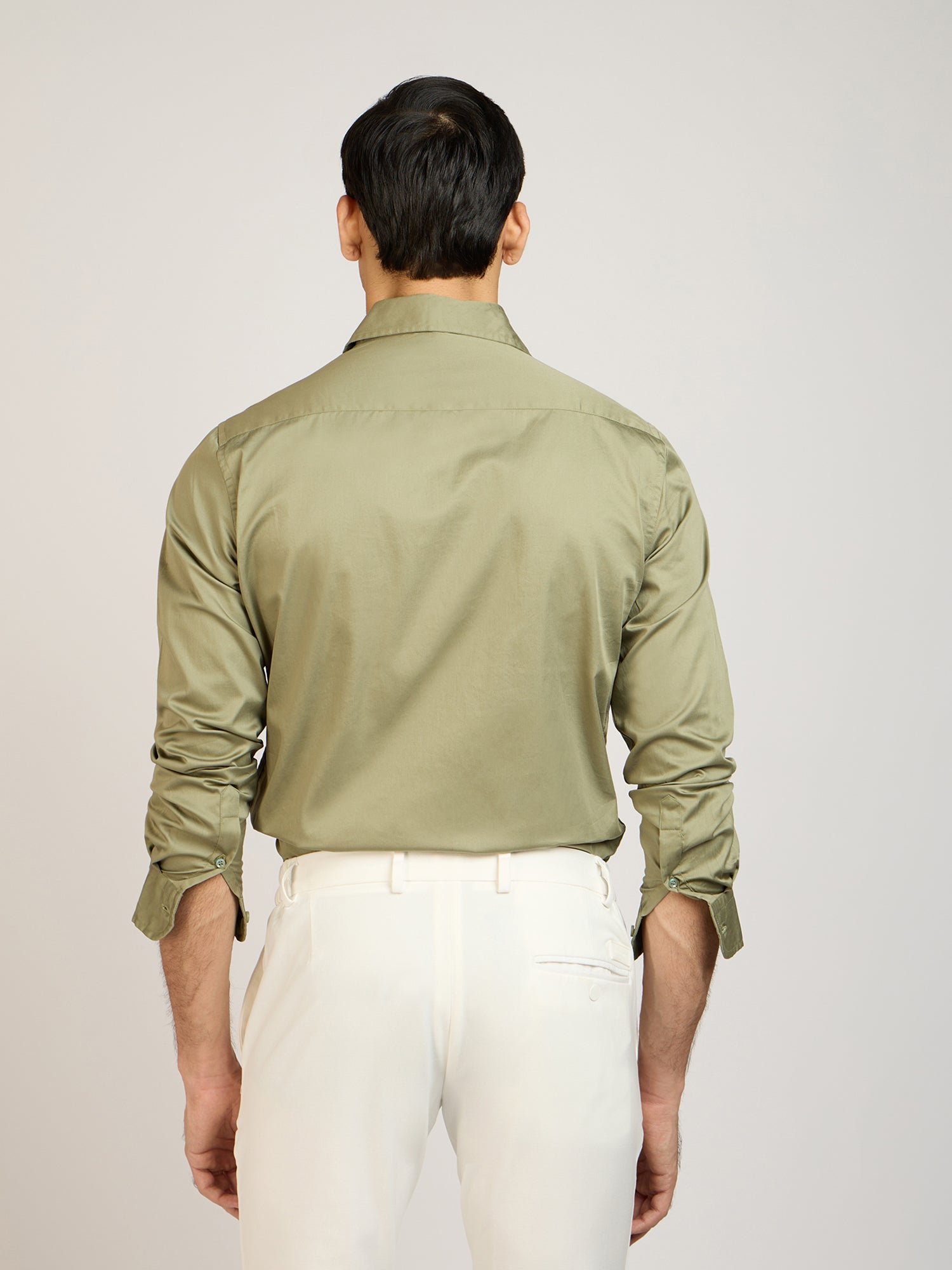 Classic Plain Satin Olive Shirt