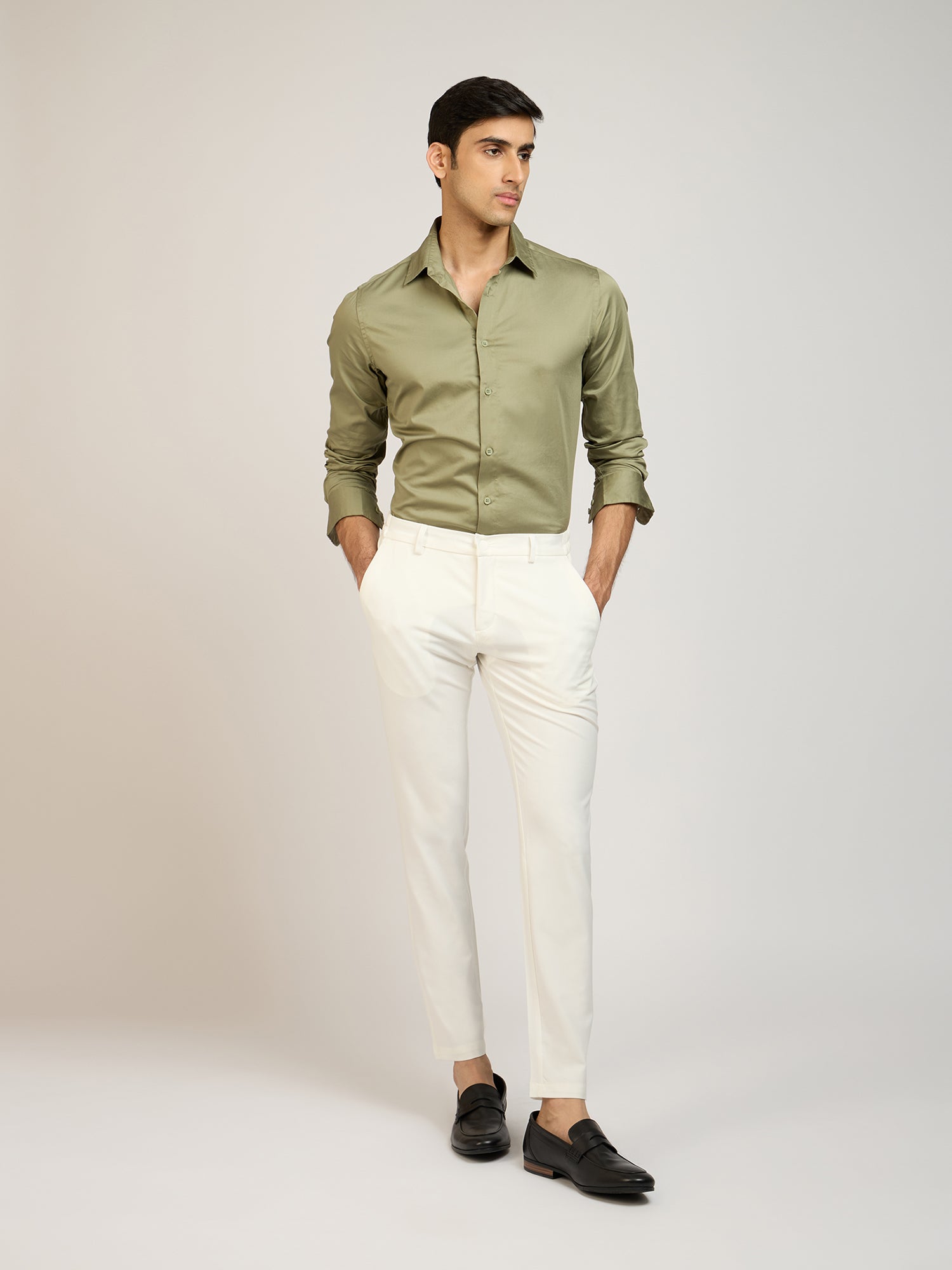 Classic Plain Satin Olive Shirt