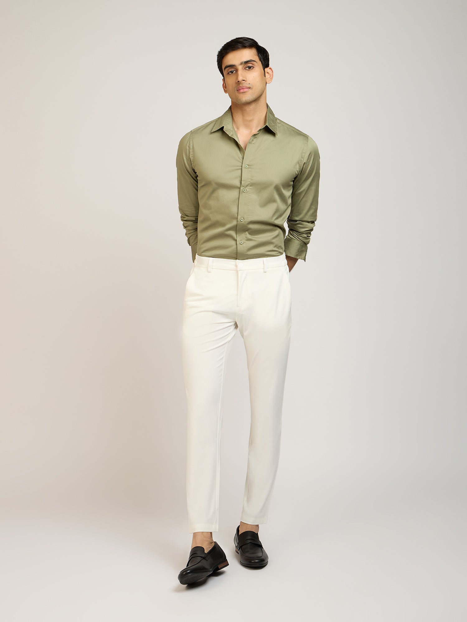 Classic Plain Satin Olive Shirt