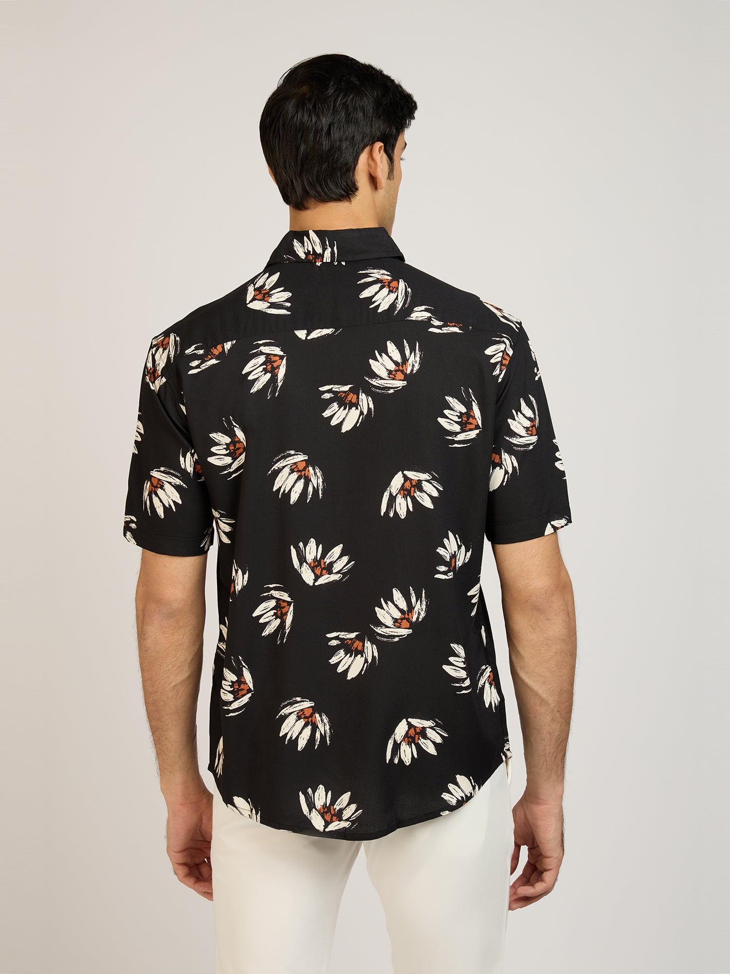 Tropical Print Viscose Black Shirt