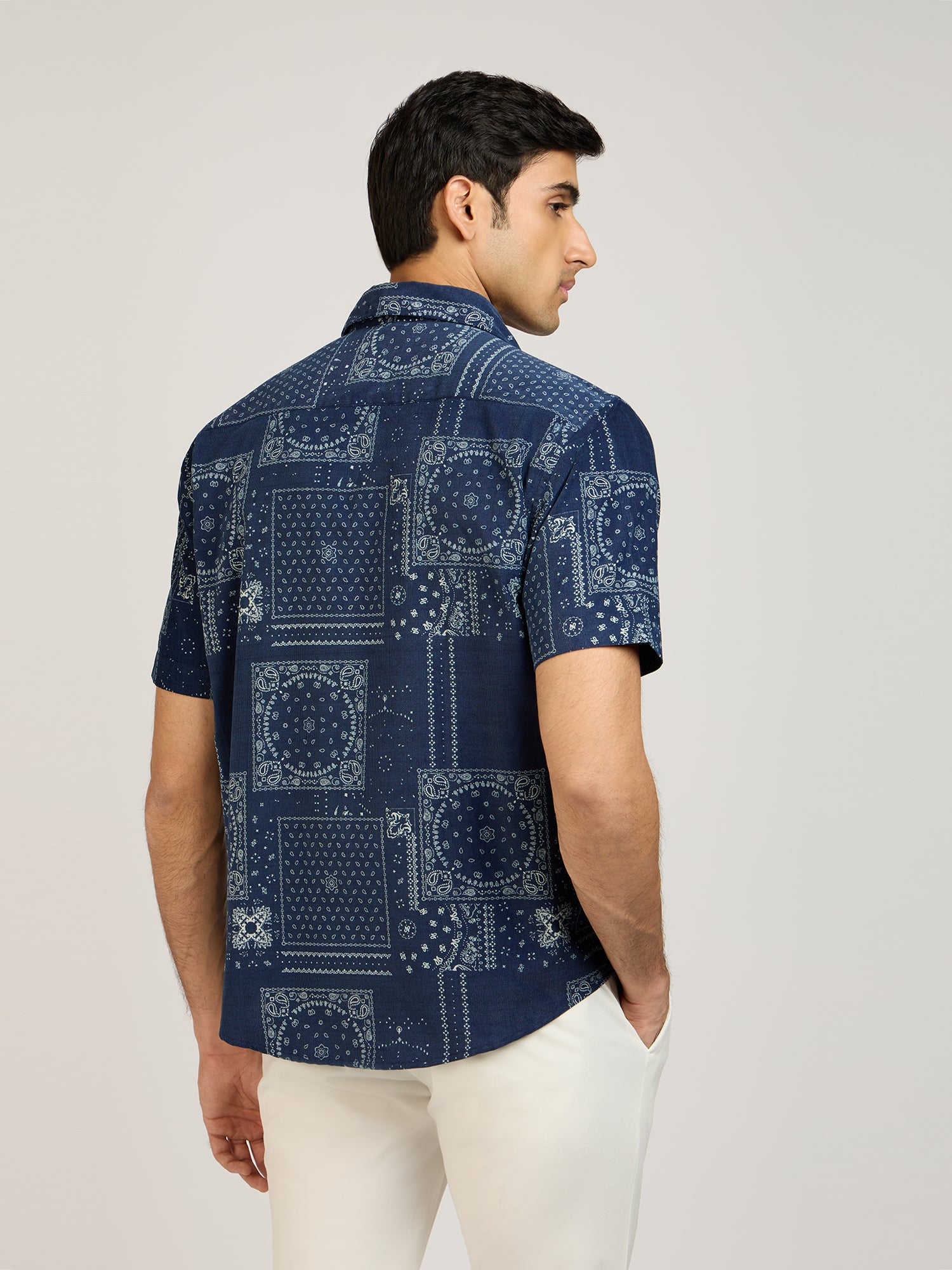 Cotton Denim Paisley Print Shirt