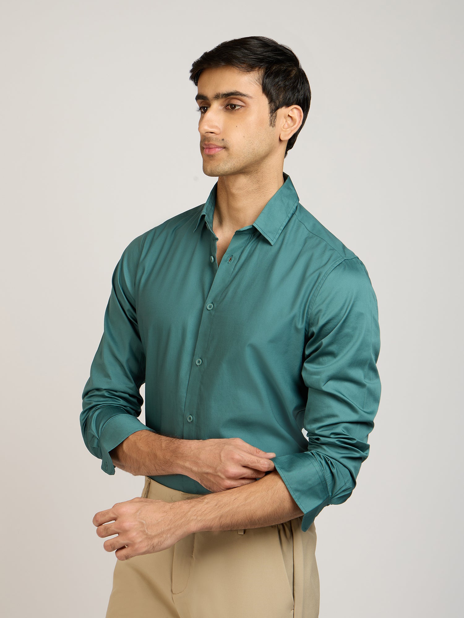 Classic Plain Satin Green Shirt