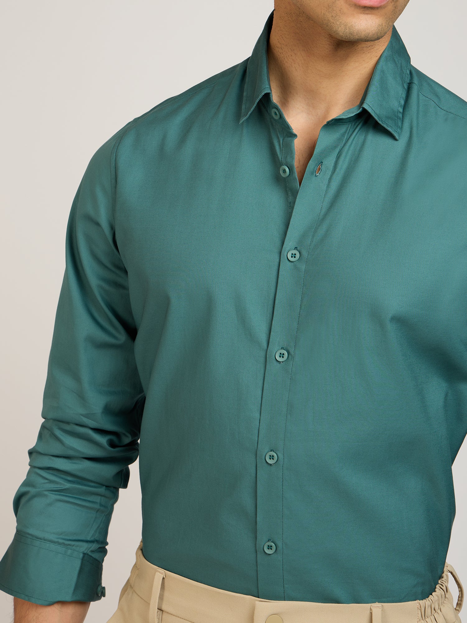 Classic Plain Satin Green Shirt