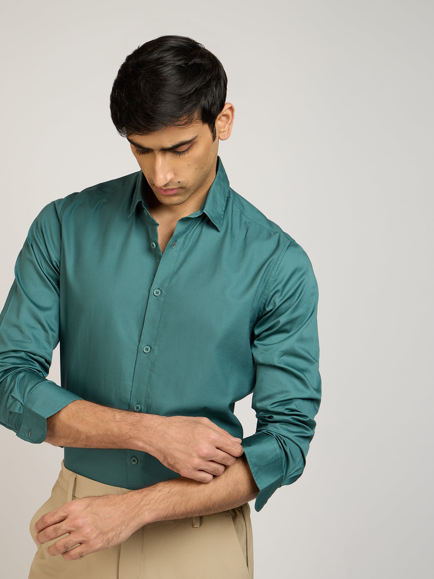 Classic Plain Satin Green Shirt
