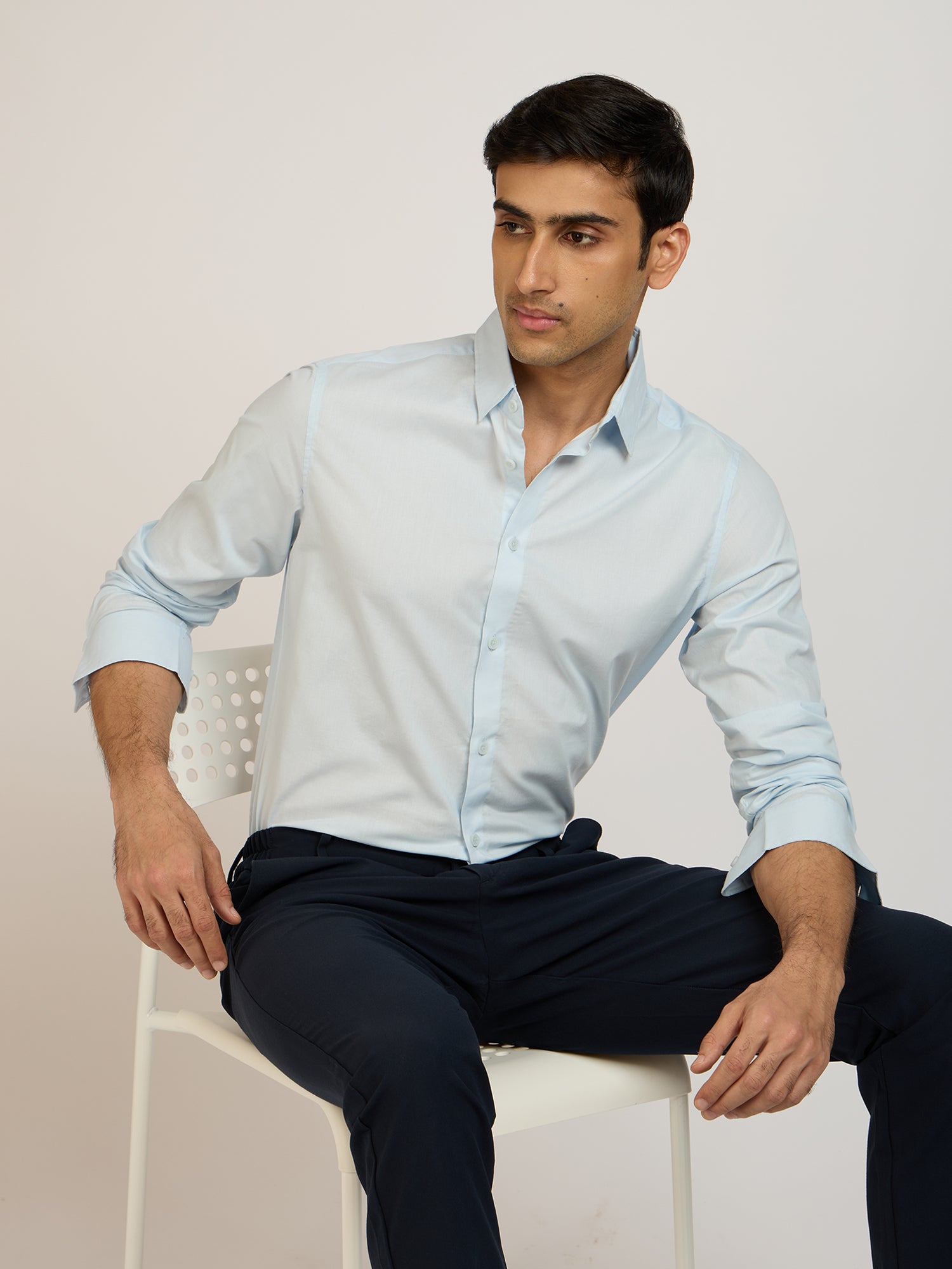 Classic Plain Stretch Blue Shirt