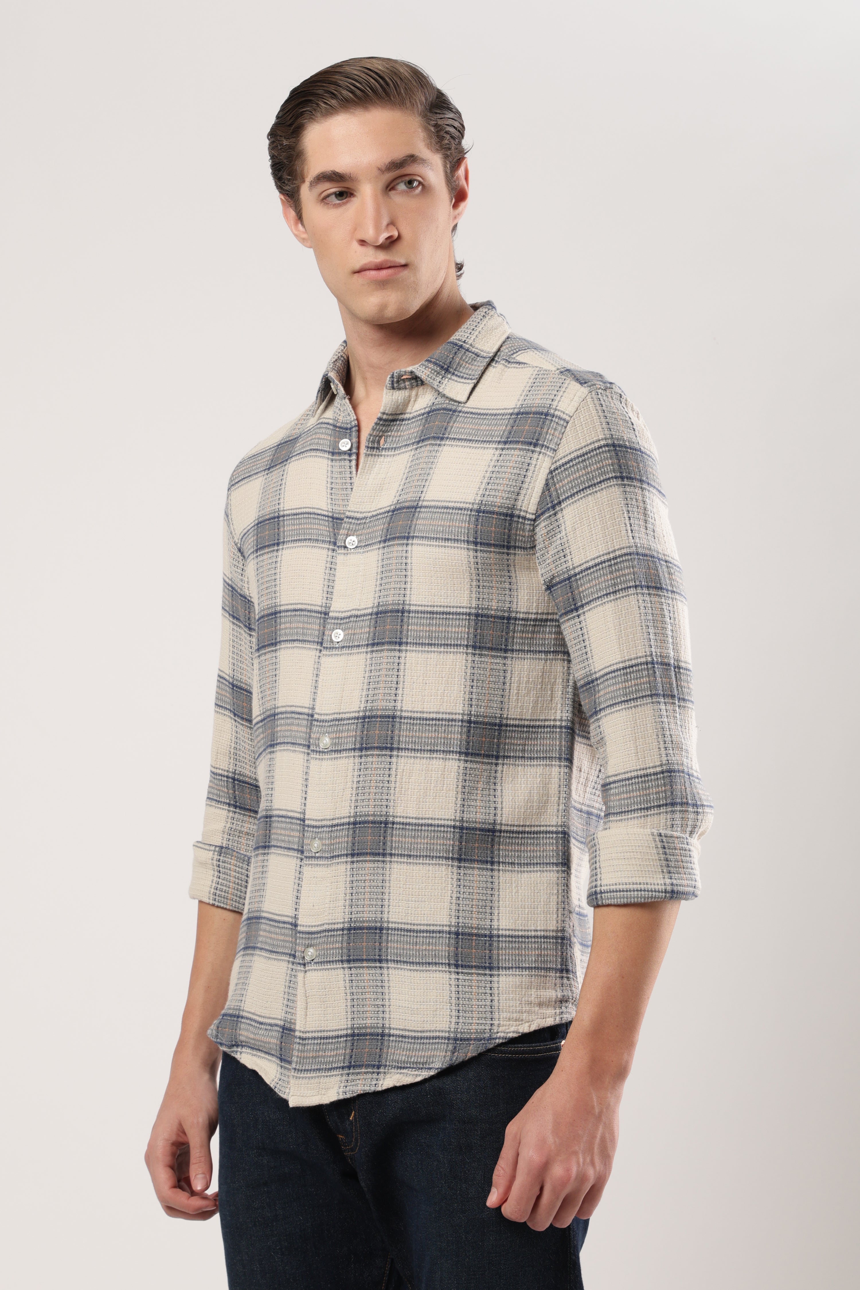 Navy Waffle Check Shirt