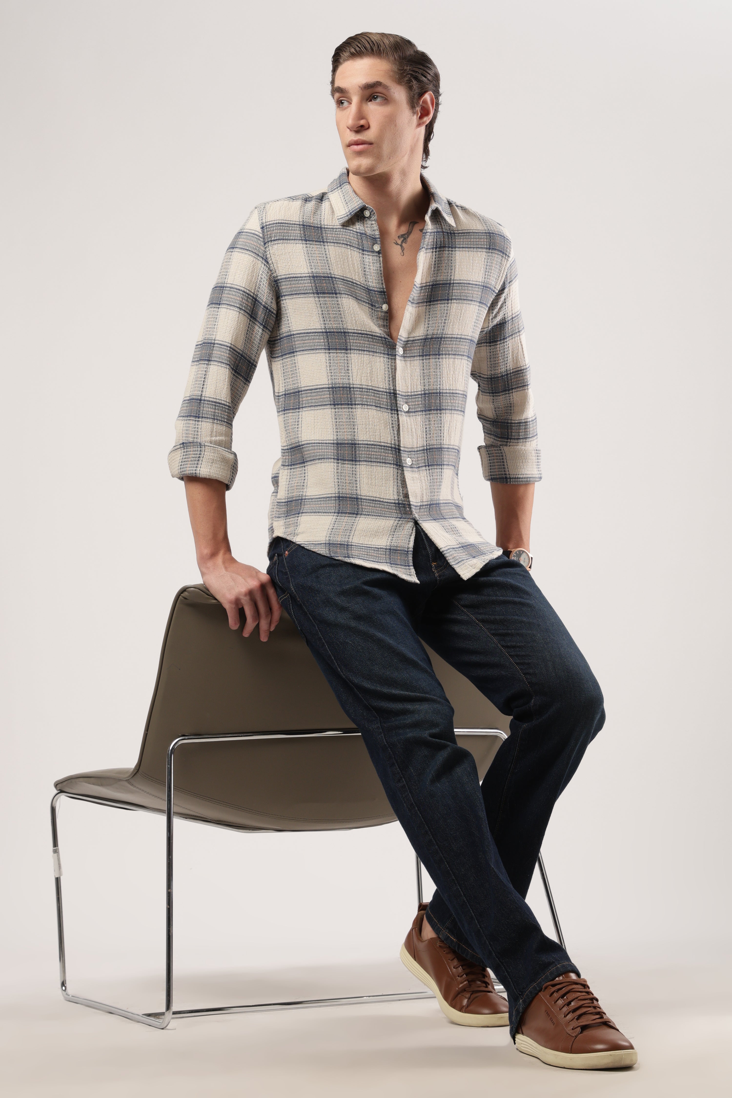 Navy Waffle Check Shirt