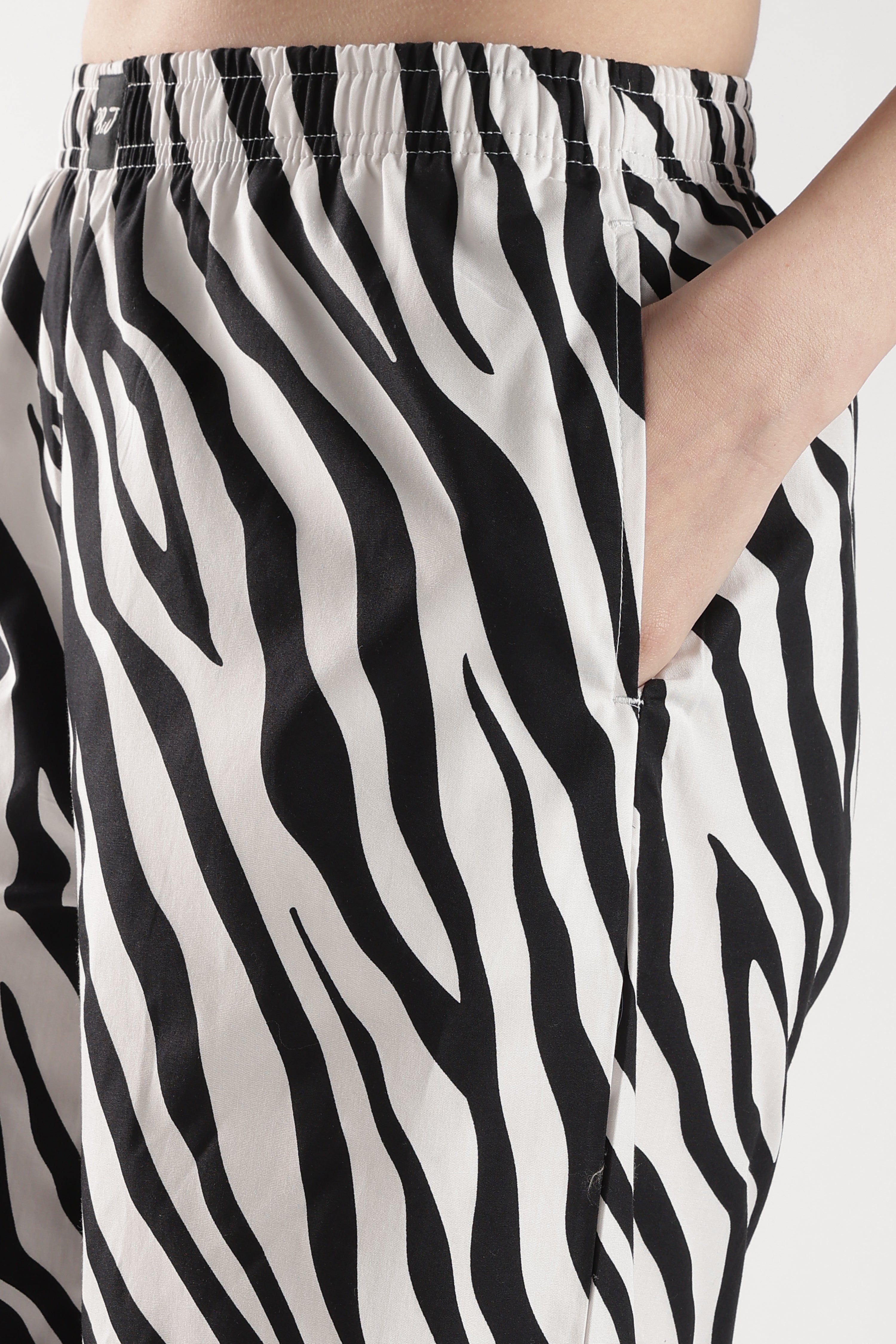 Women's White & Black Printed Wide Leg Pyjamas