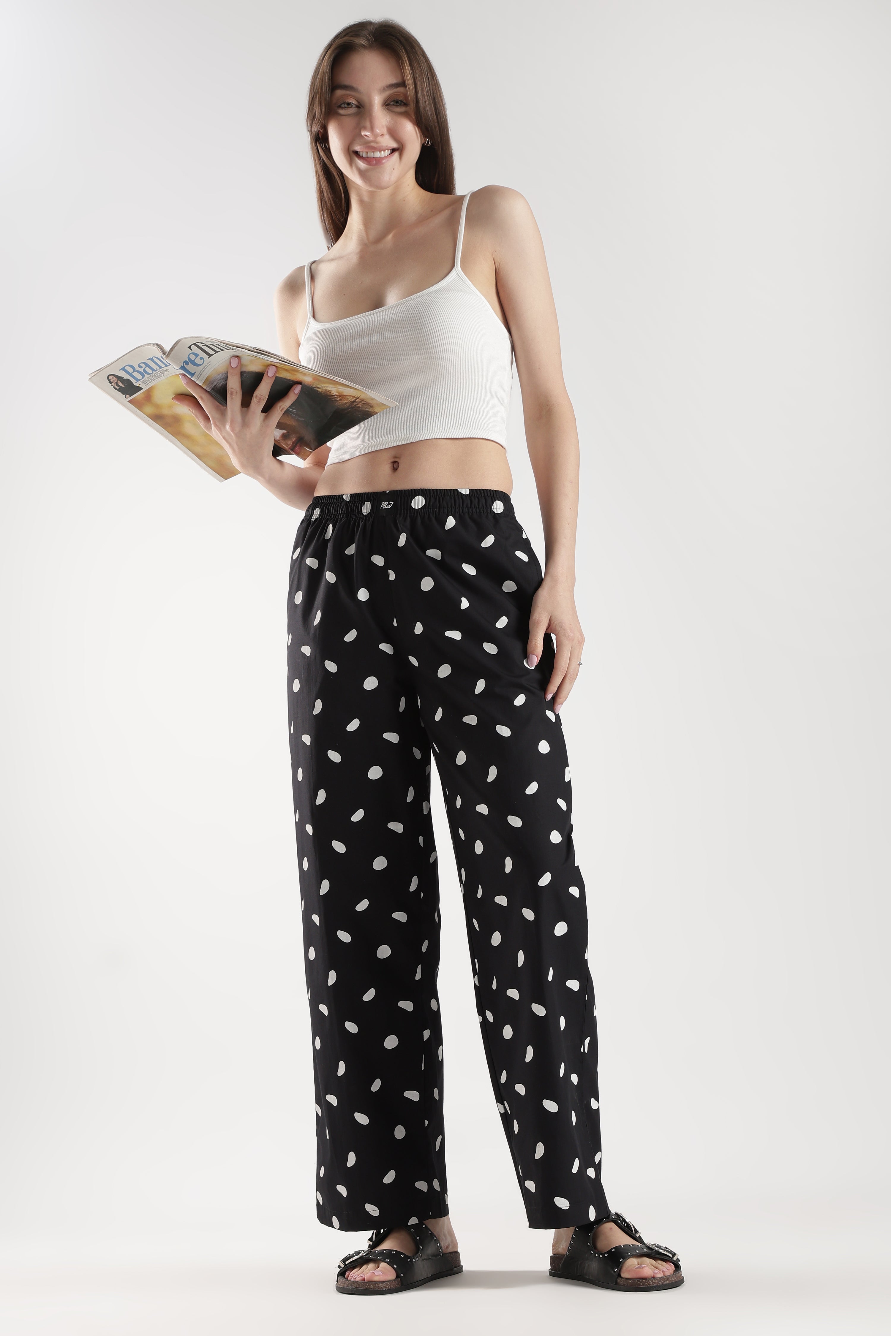 Polka Print Wide Leg Pyjama Pants