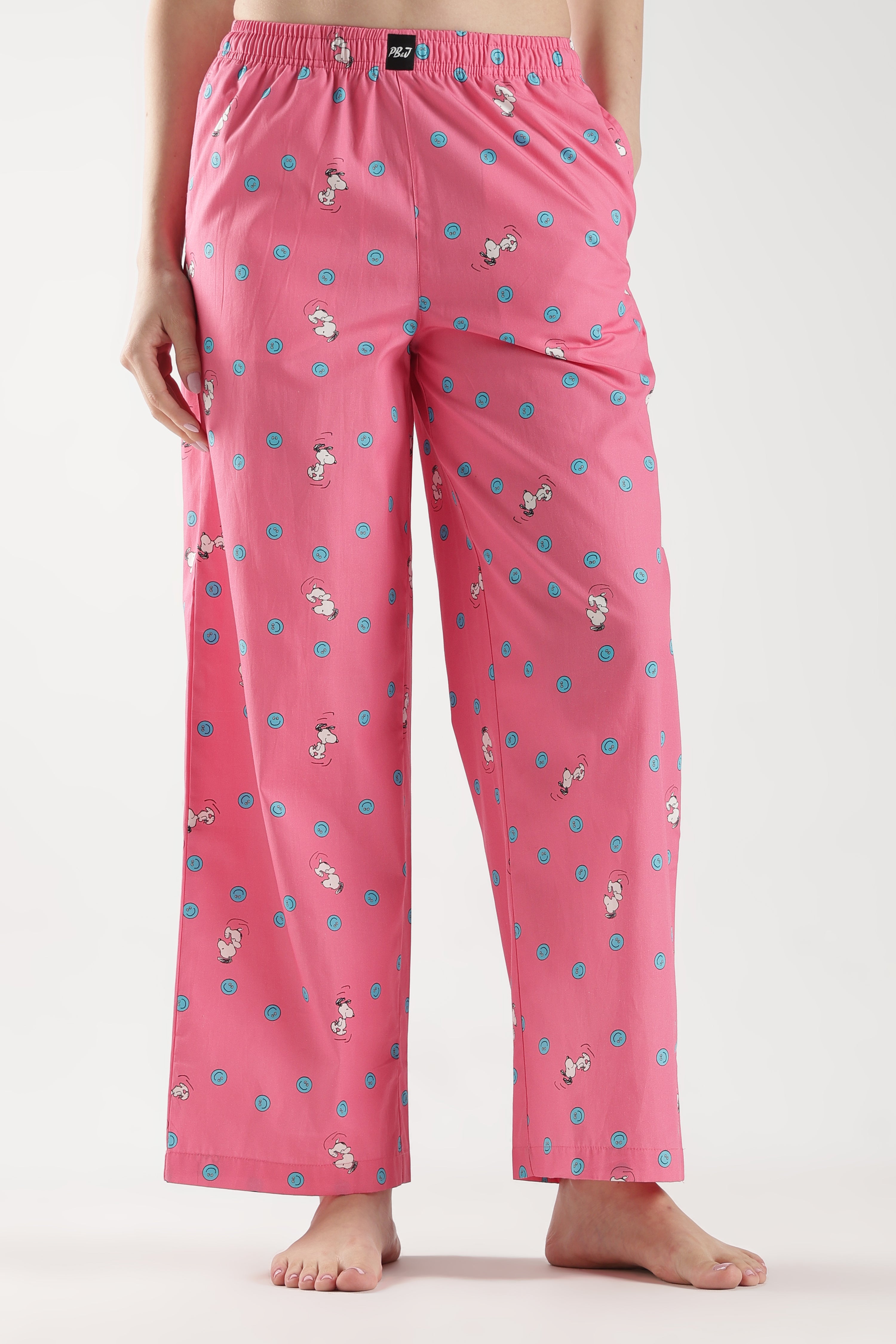 Women's Pink Doodle Dog Print Wide Leg Pyjama