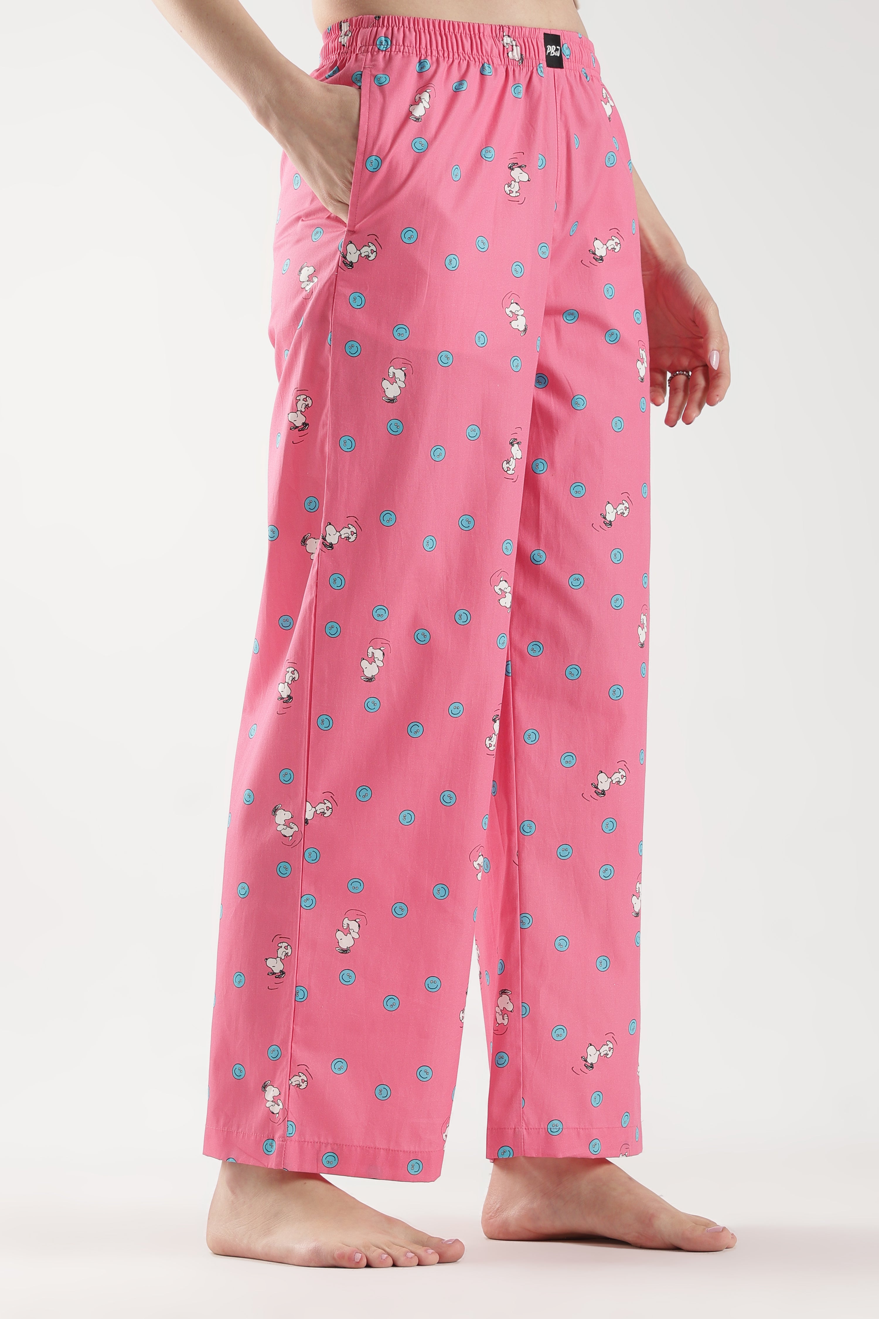 Women's Pink Doodle Dog Print Wide Leg Pyjama