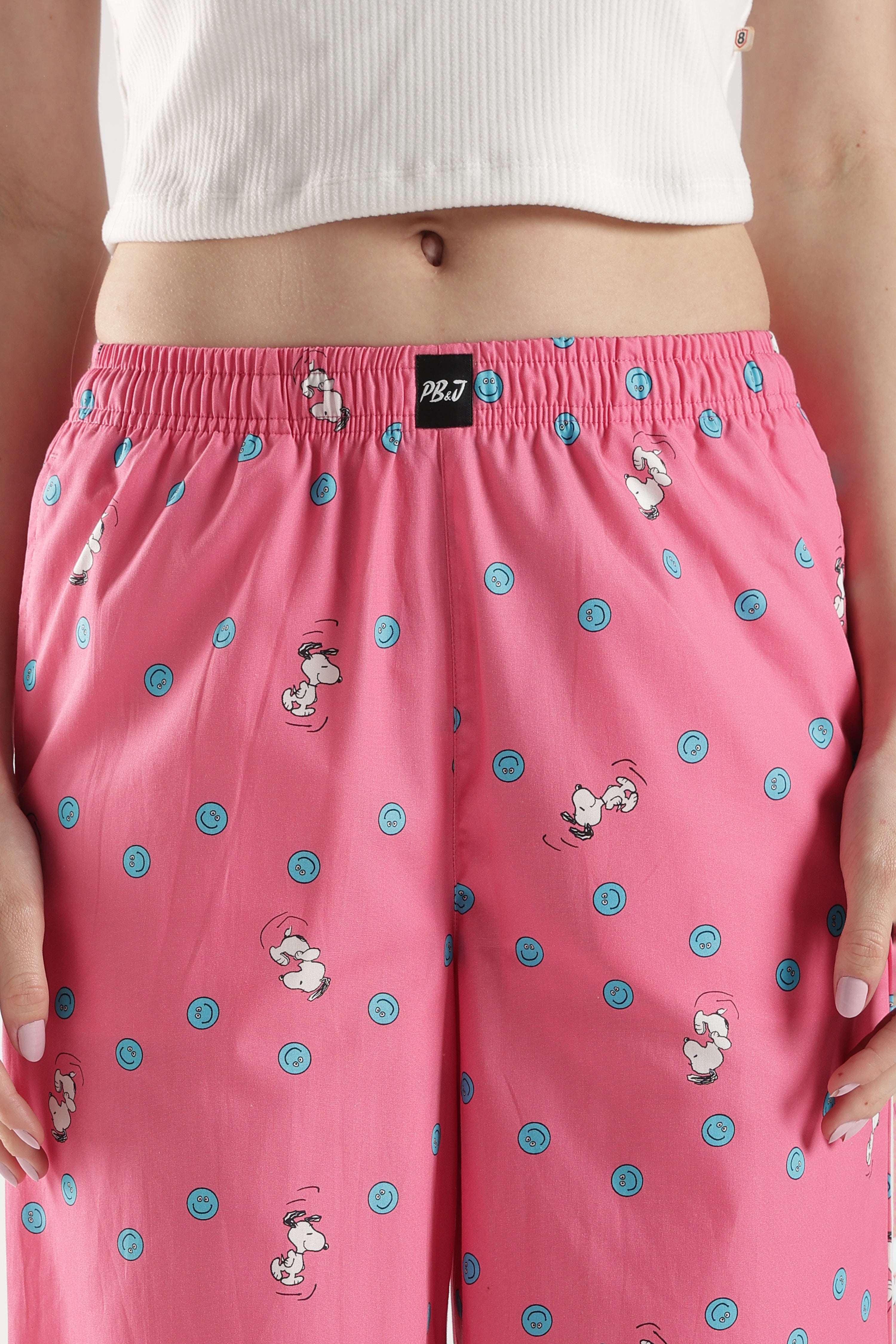 Women's Pink Doodle Dog Print Wide Leg Pyjama