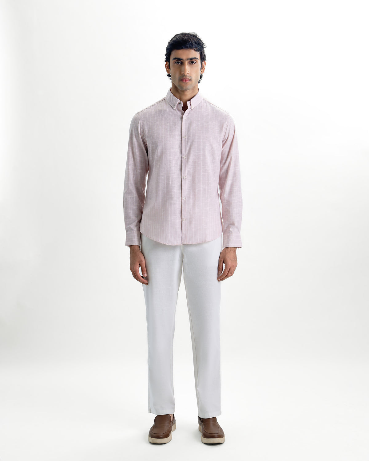 Milo-Pink Regular Fit Striped Linen Shirt