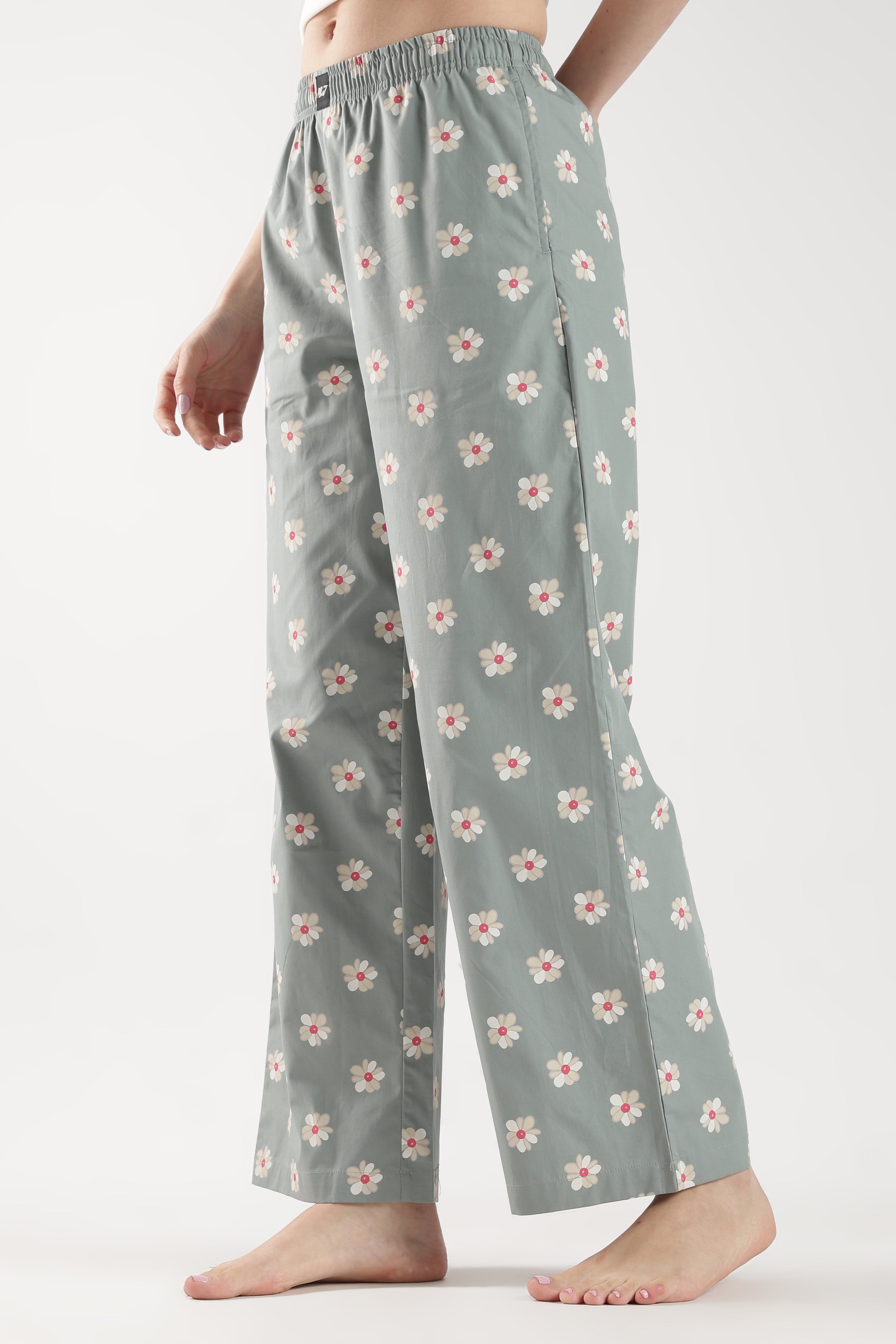 Egg Green Floral Wide Leg Pyjama Pants