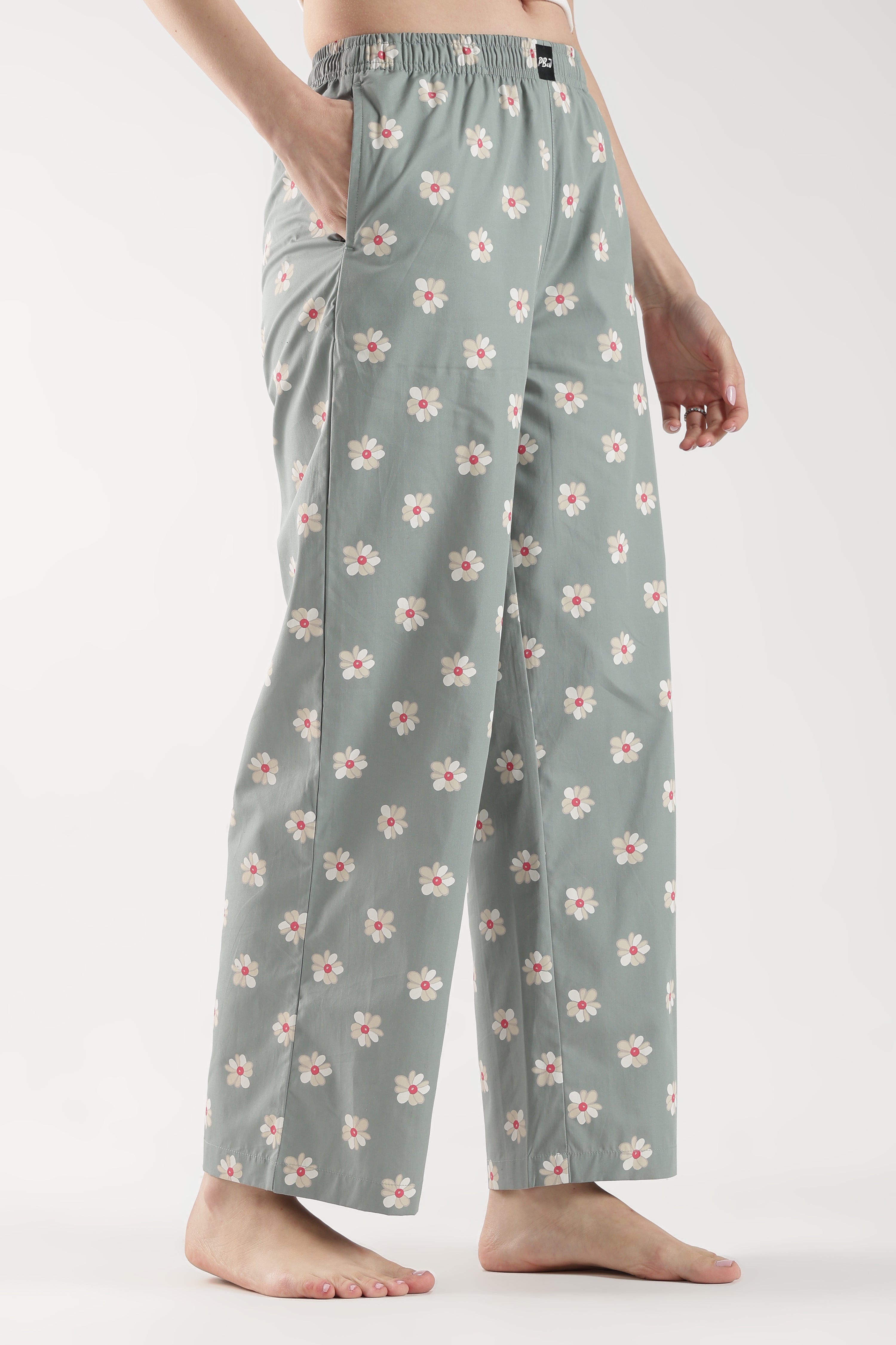 Egg Green Floral Wide Leg Pyjama Pants