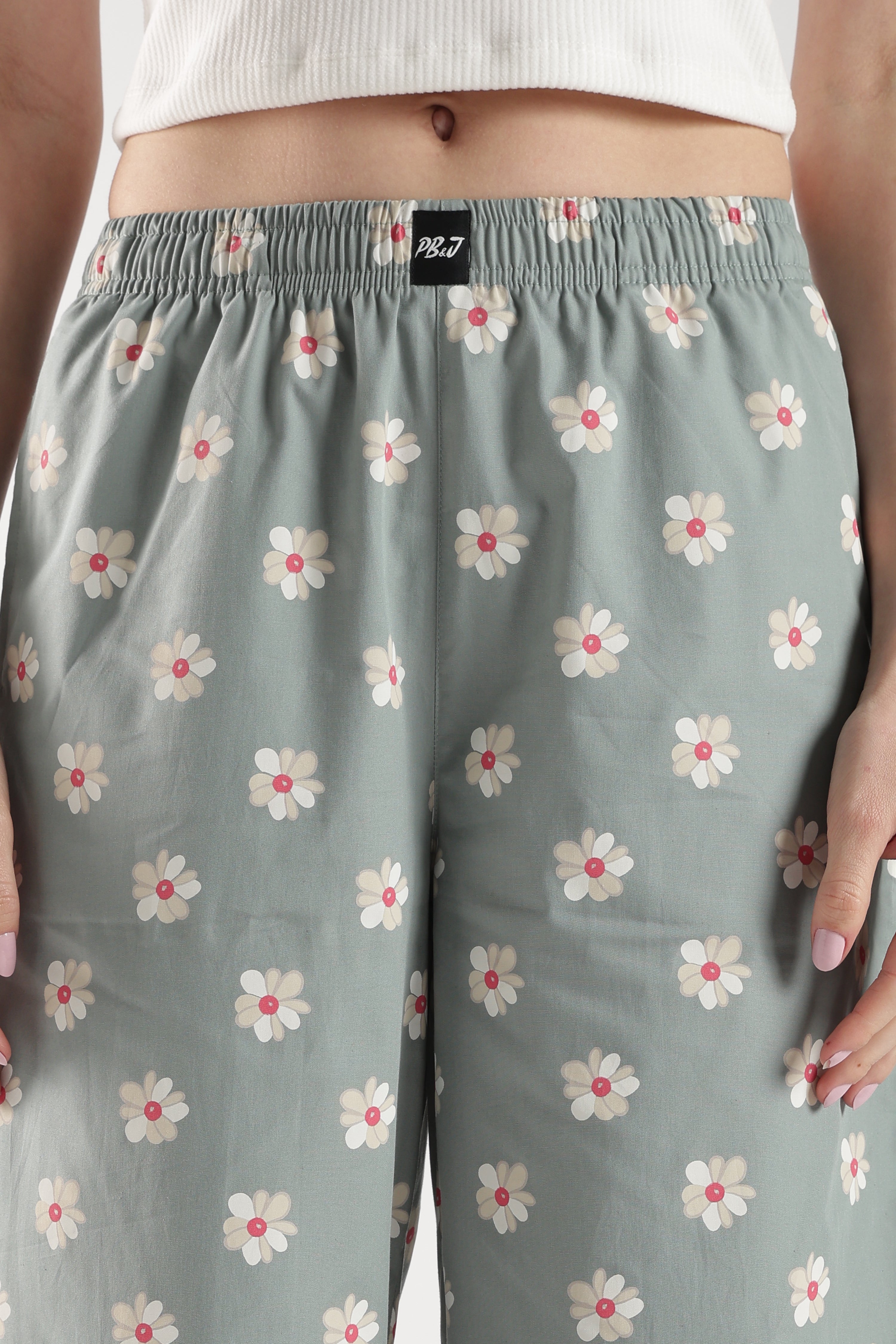 Egg Green Floral Wide Leg Pyjama Pants