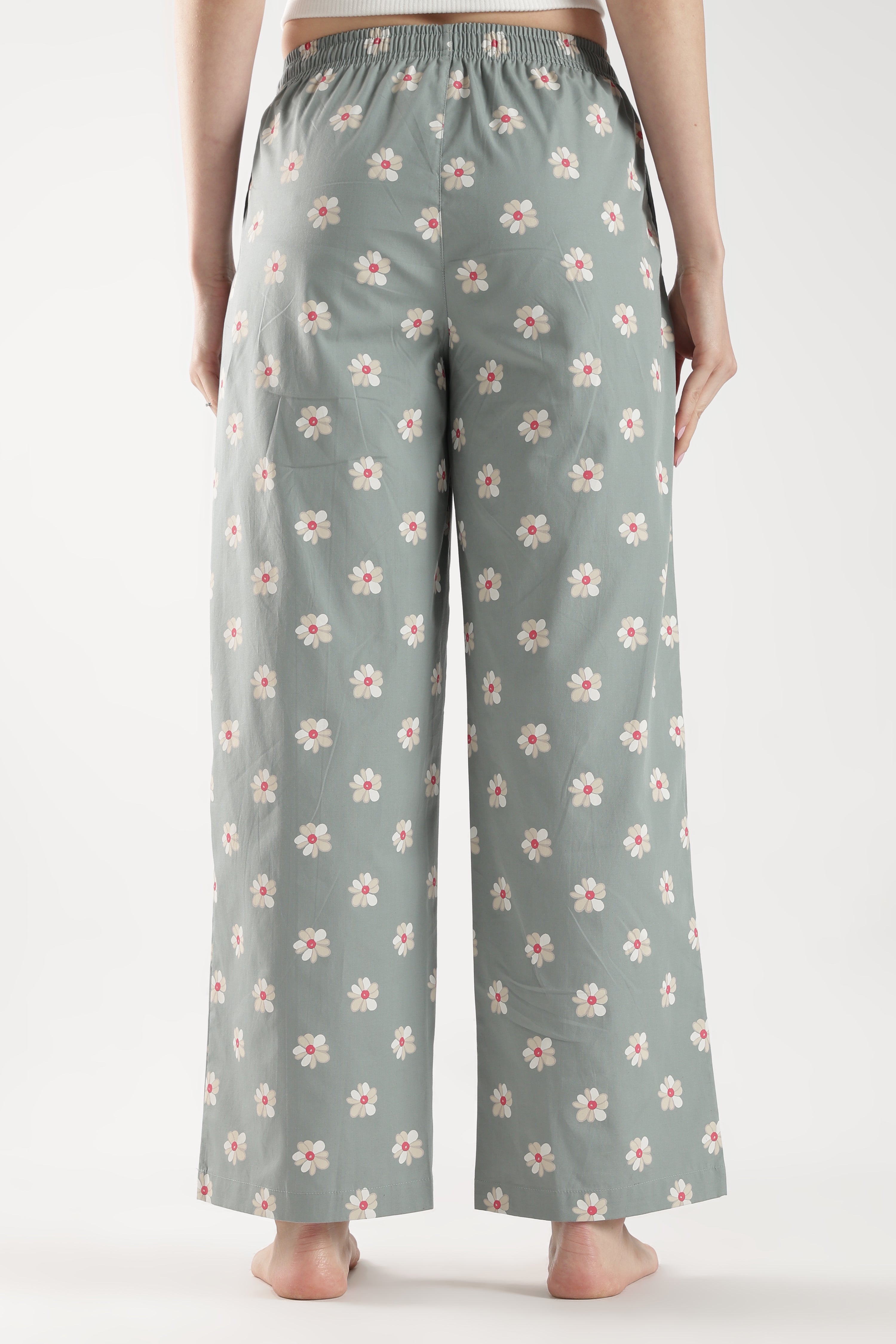 Egg Green Floral Wide Leg Pyjama Pants