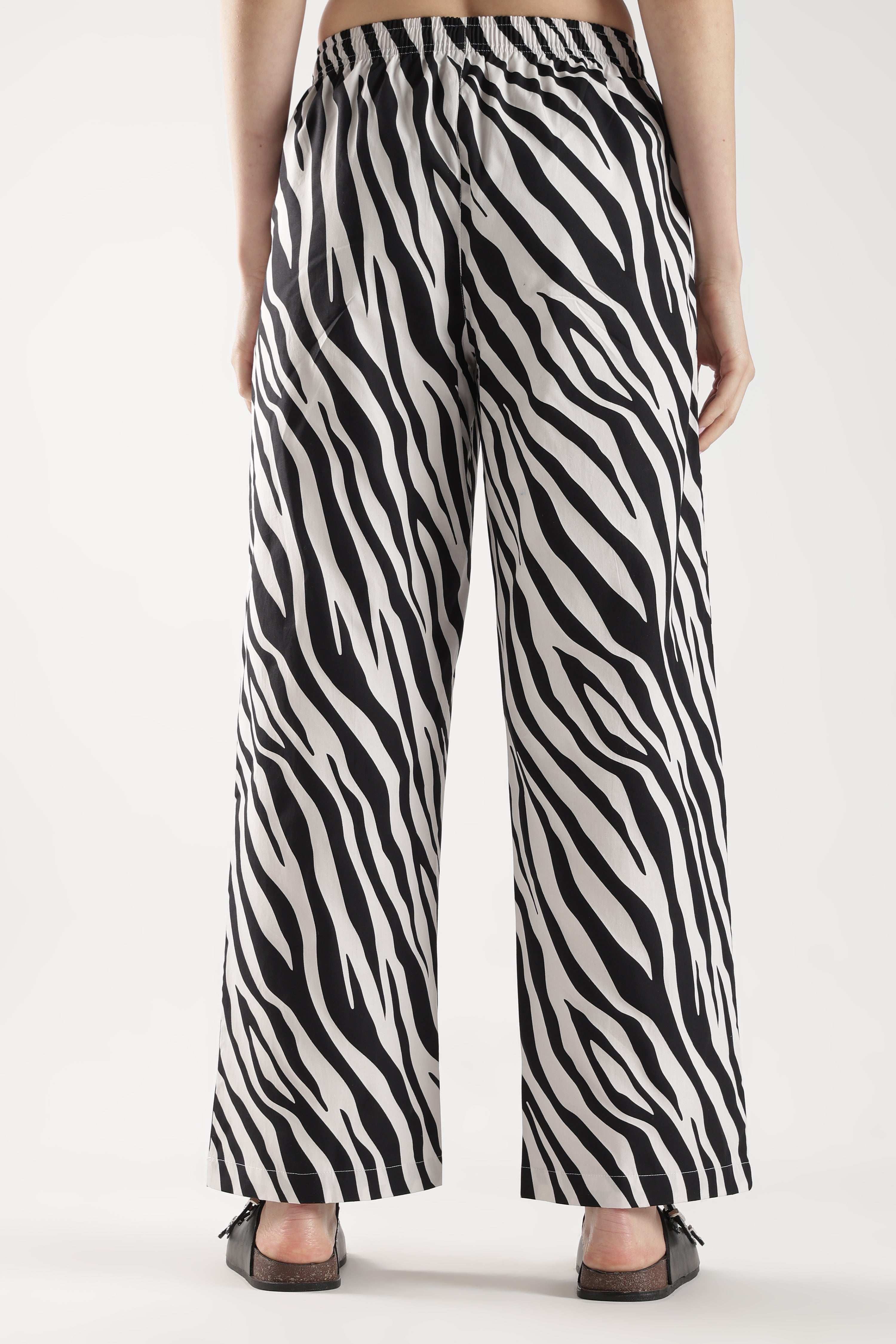 Women's White & Black Printed Wide Leg Pyjamas
