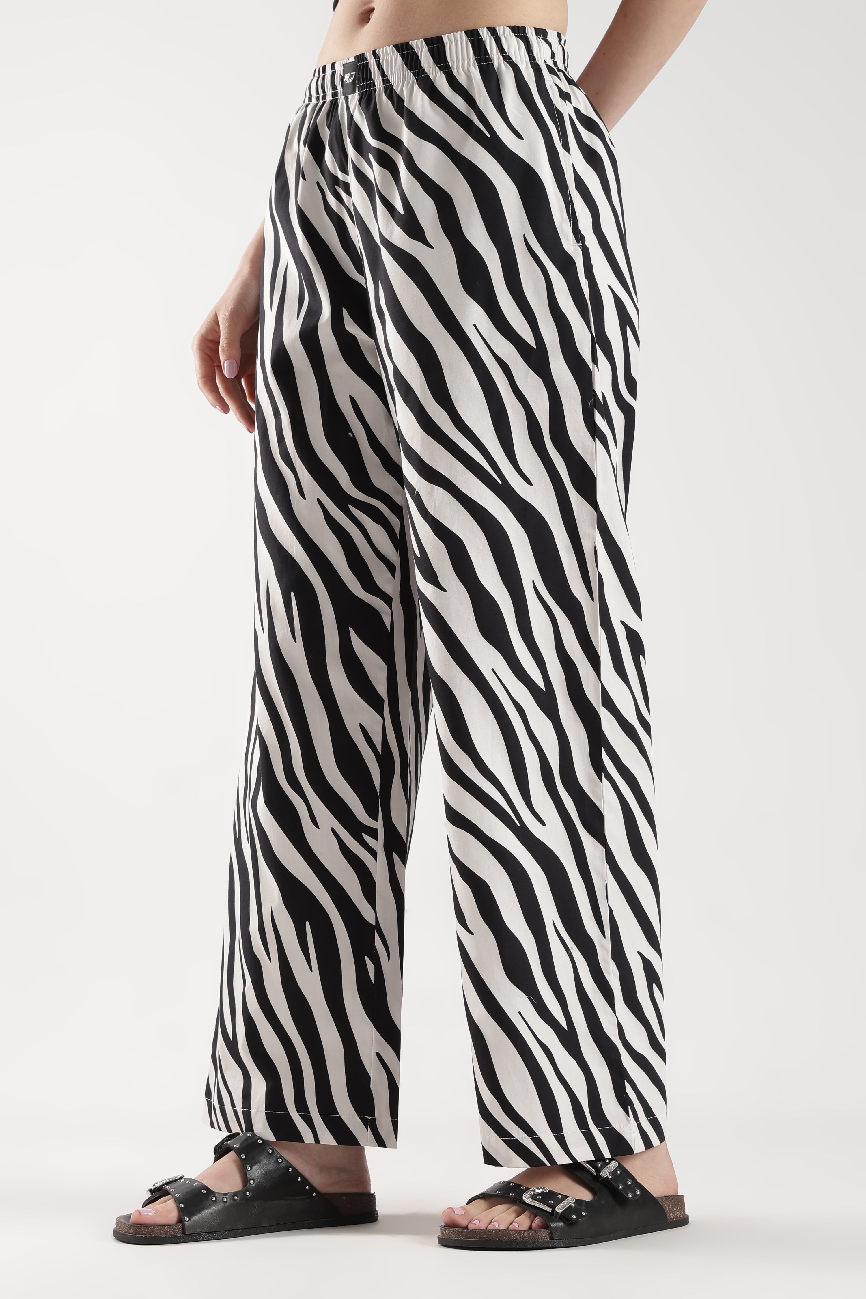 Women's White & Black Printed Wide Leg Pyjamas