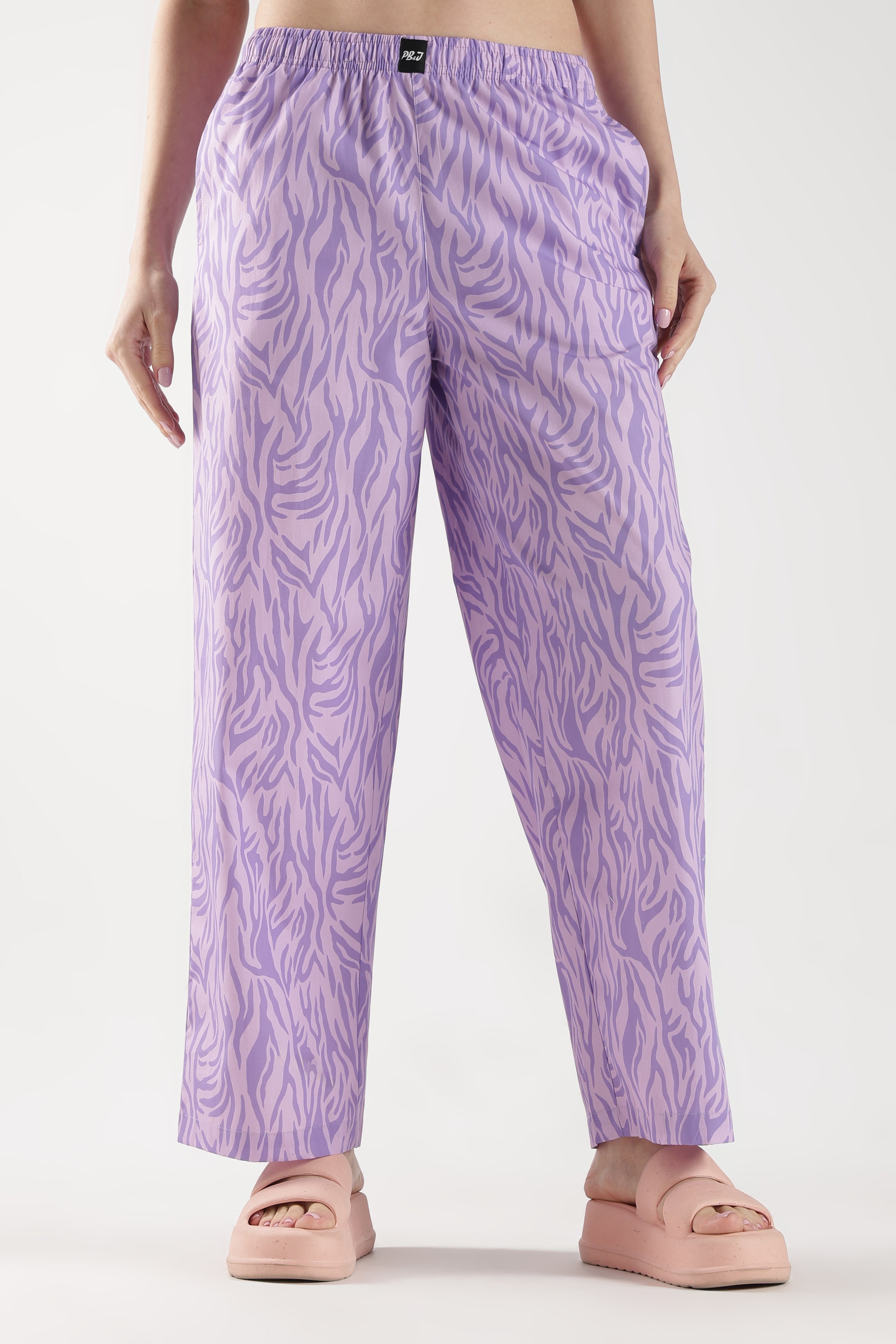 Women's Purple Abstract Print Wide Leg Pyjamas