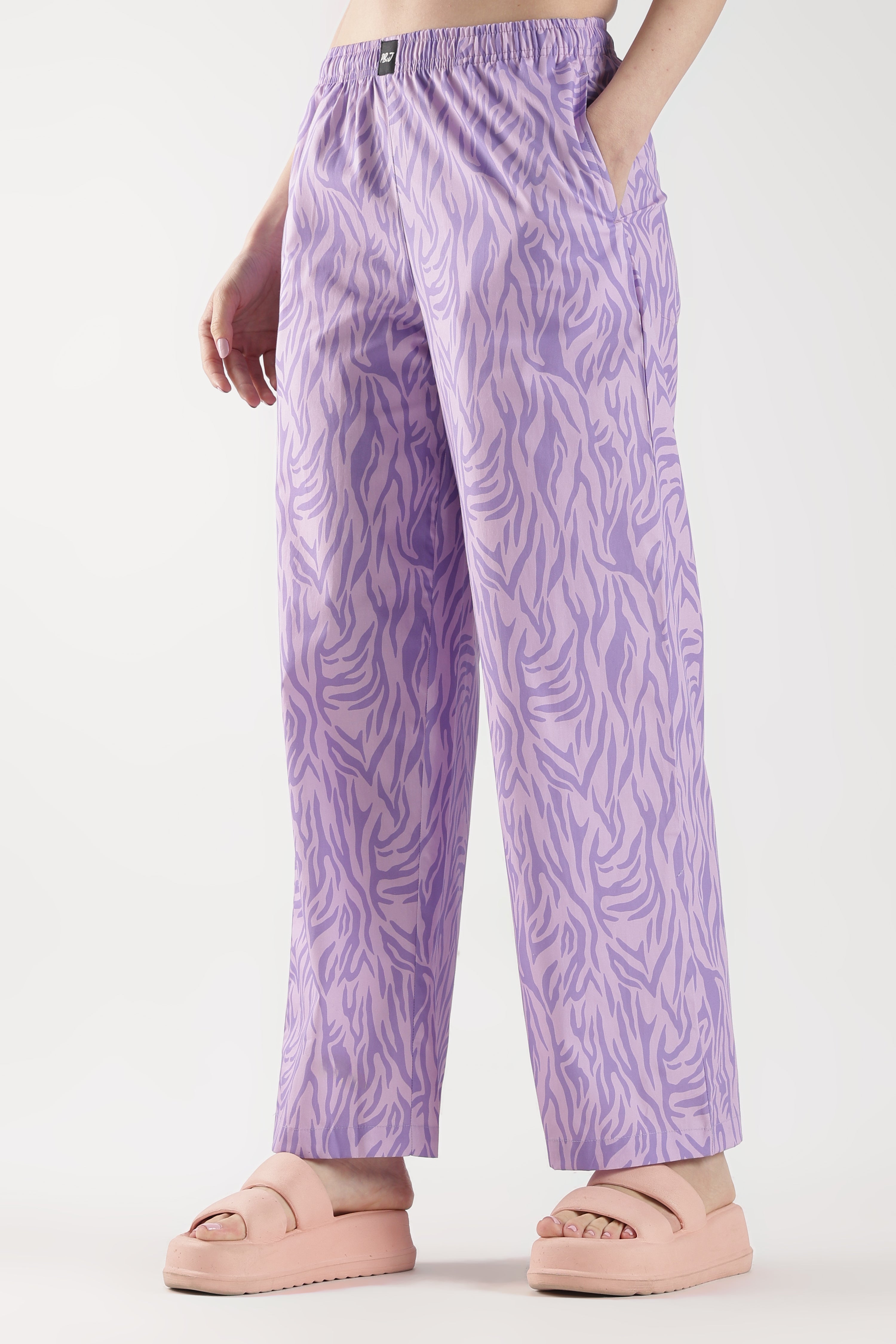 Women's Purple Abstract Print Wide Leg Pyjamas