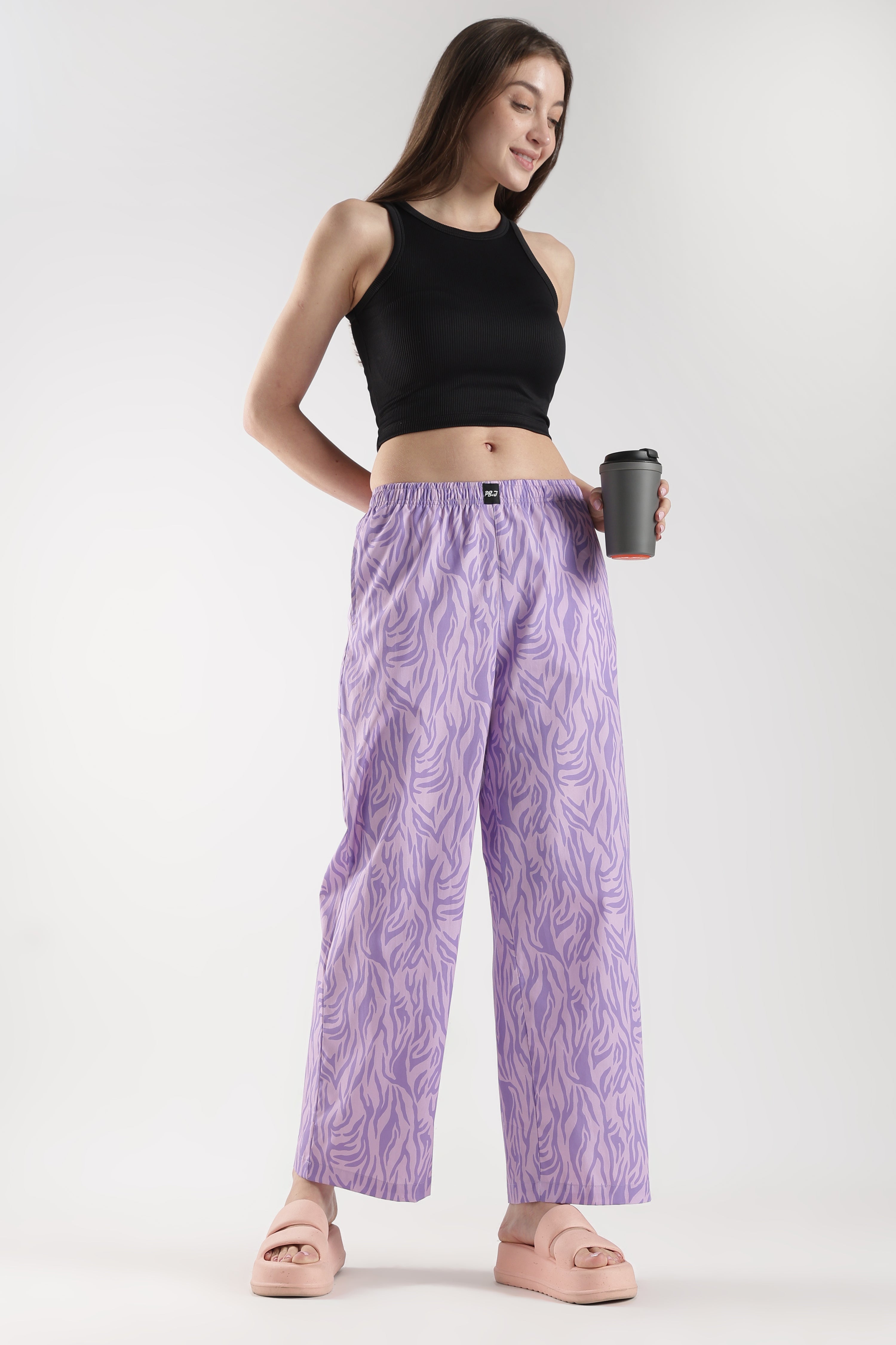 Women's Purple Abstract Print Wide Leg Pyjamas