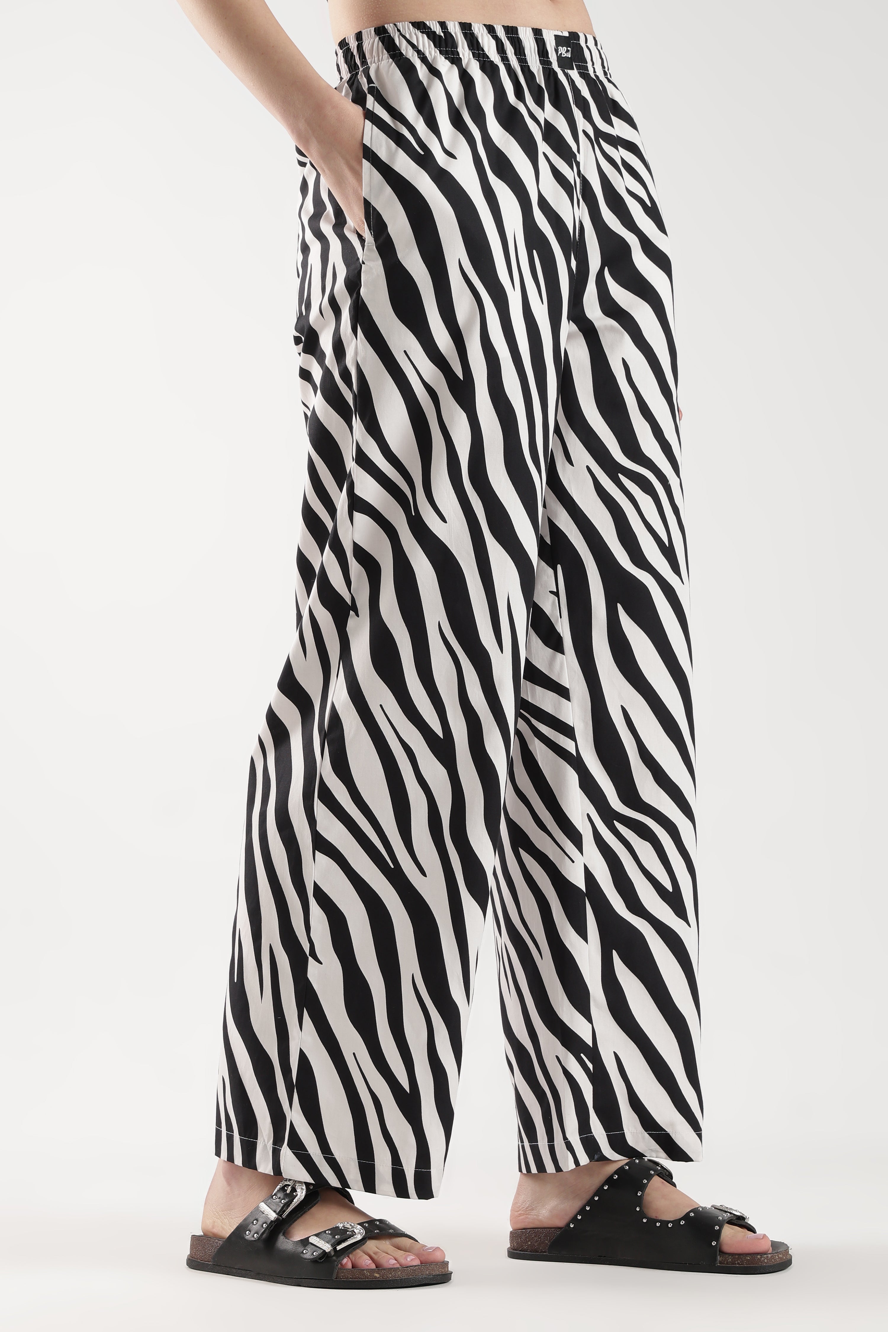 Women's White & Black Printed Wide Leg Pyjamas