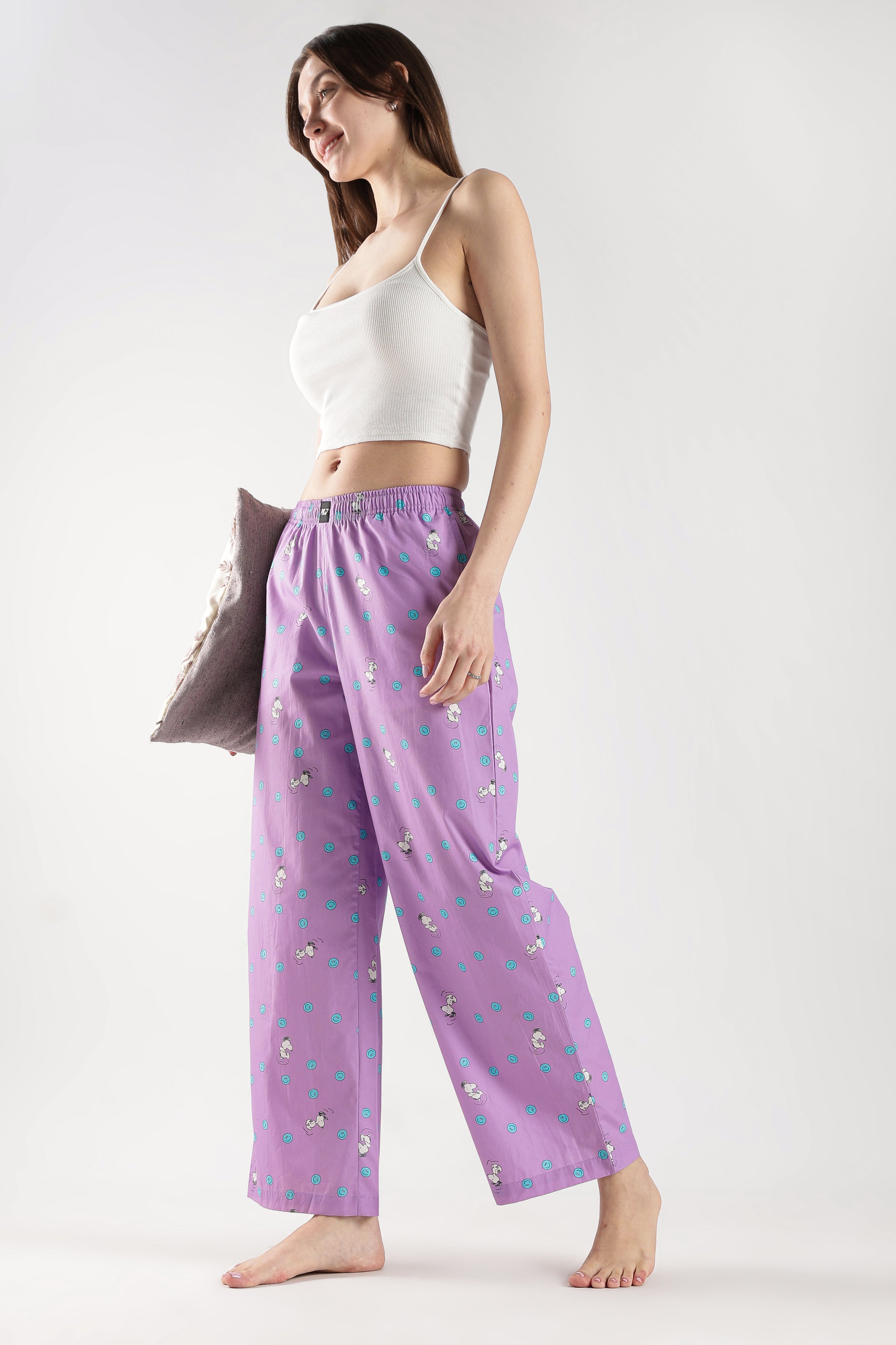 Women's Purple Doodle Dog Print Pyjama Pants